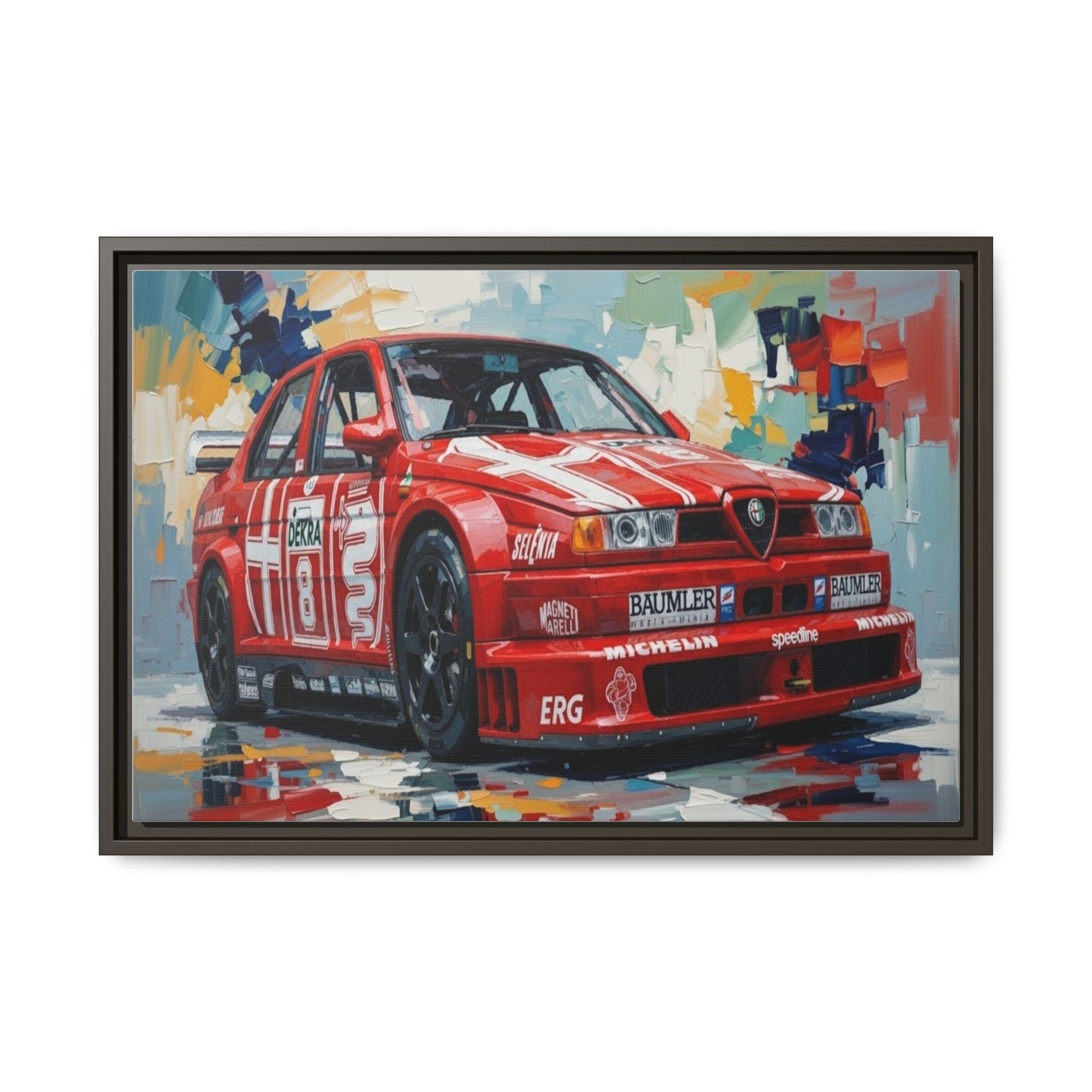 Framed Racing Car Canvas Print — Red Alfa Romeo Track Art