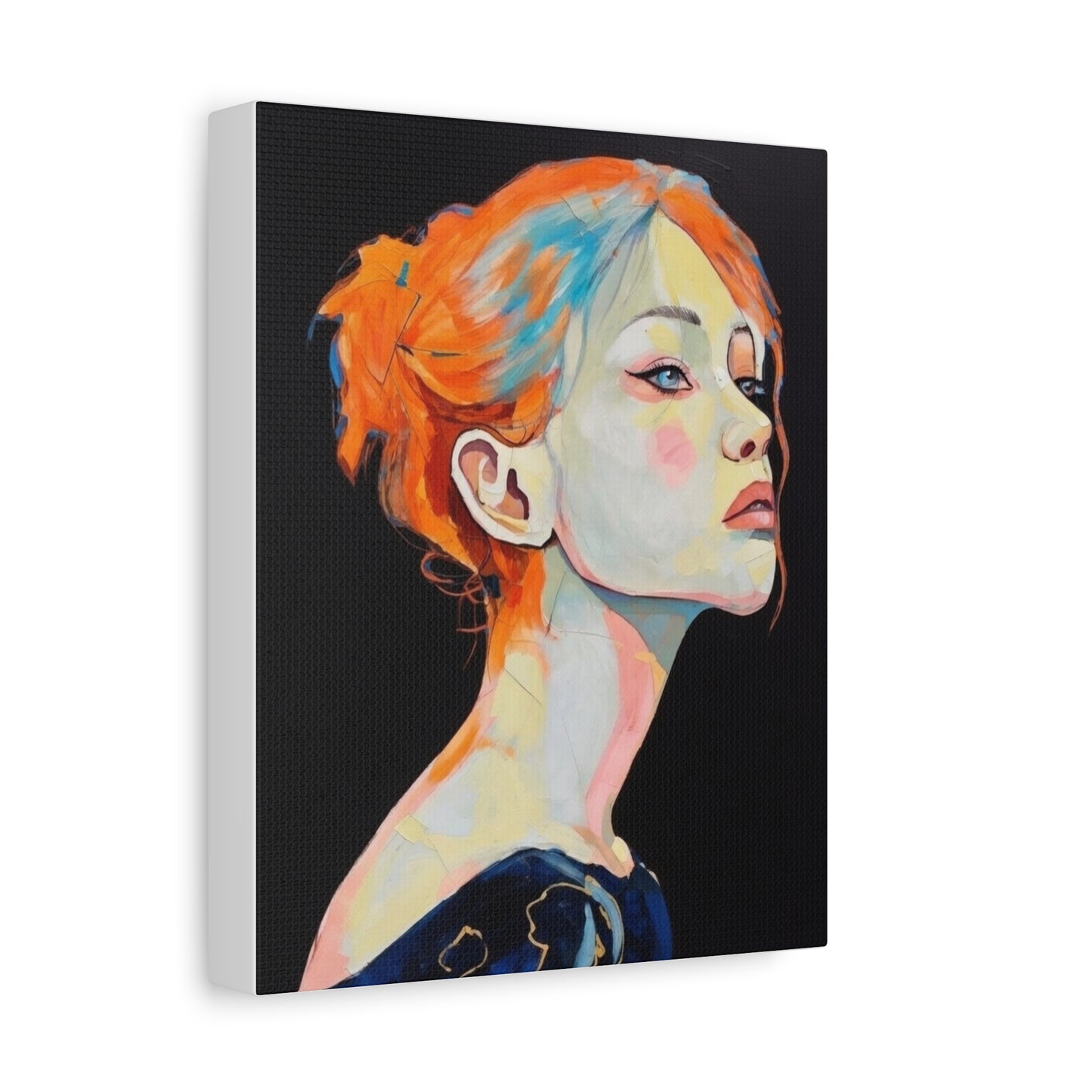 Contemplative Portrait Matte Canvas Wall Art — Colorful Female Profile Painting