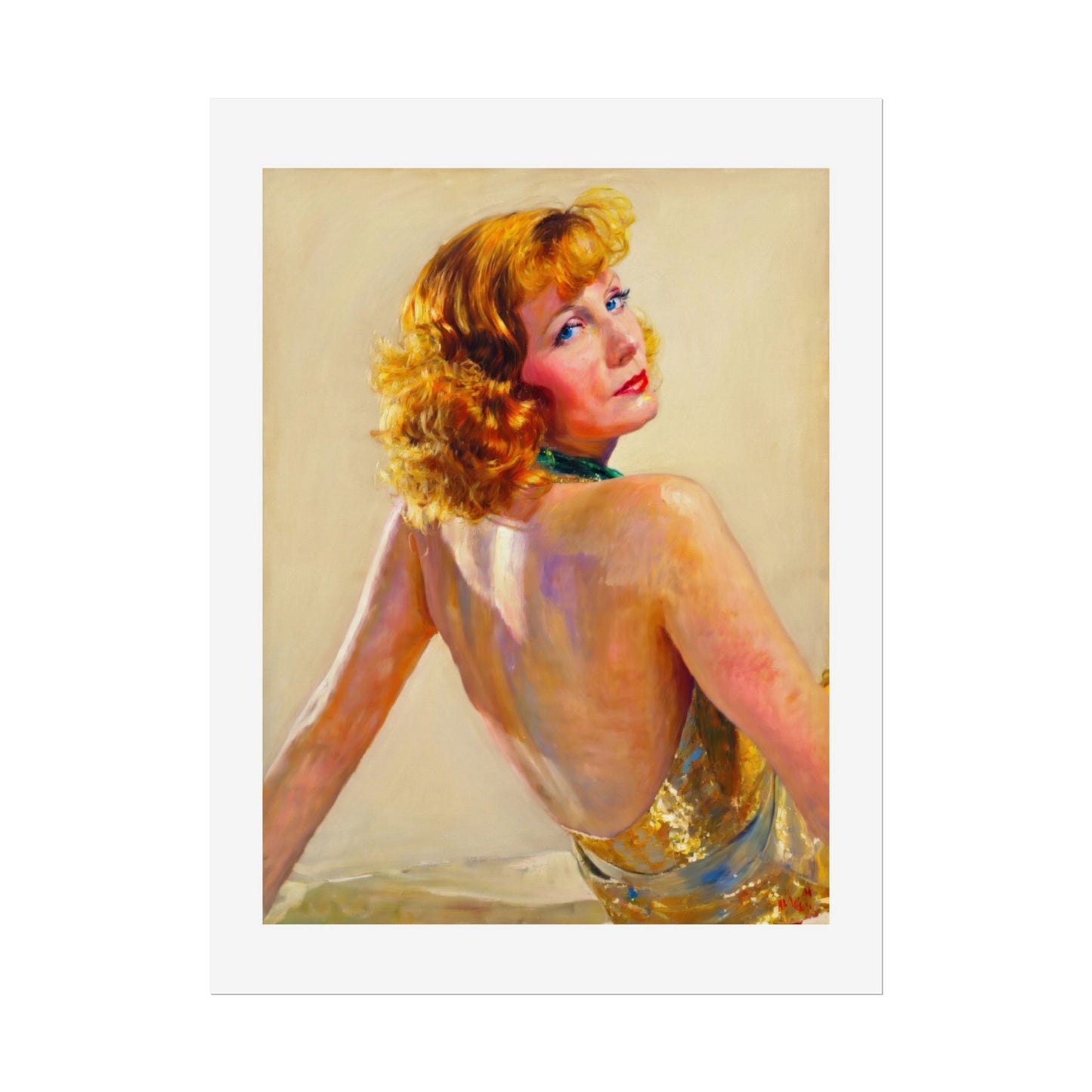 Vintage Pin-Up Art Poster - Glamorous Back-View Portrait Rolled Art Print