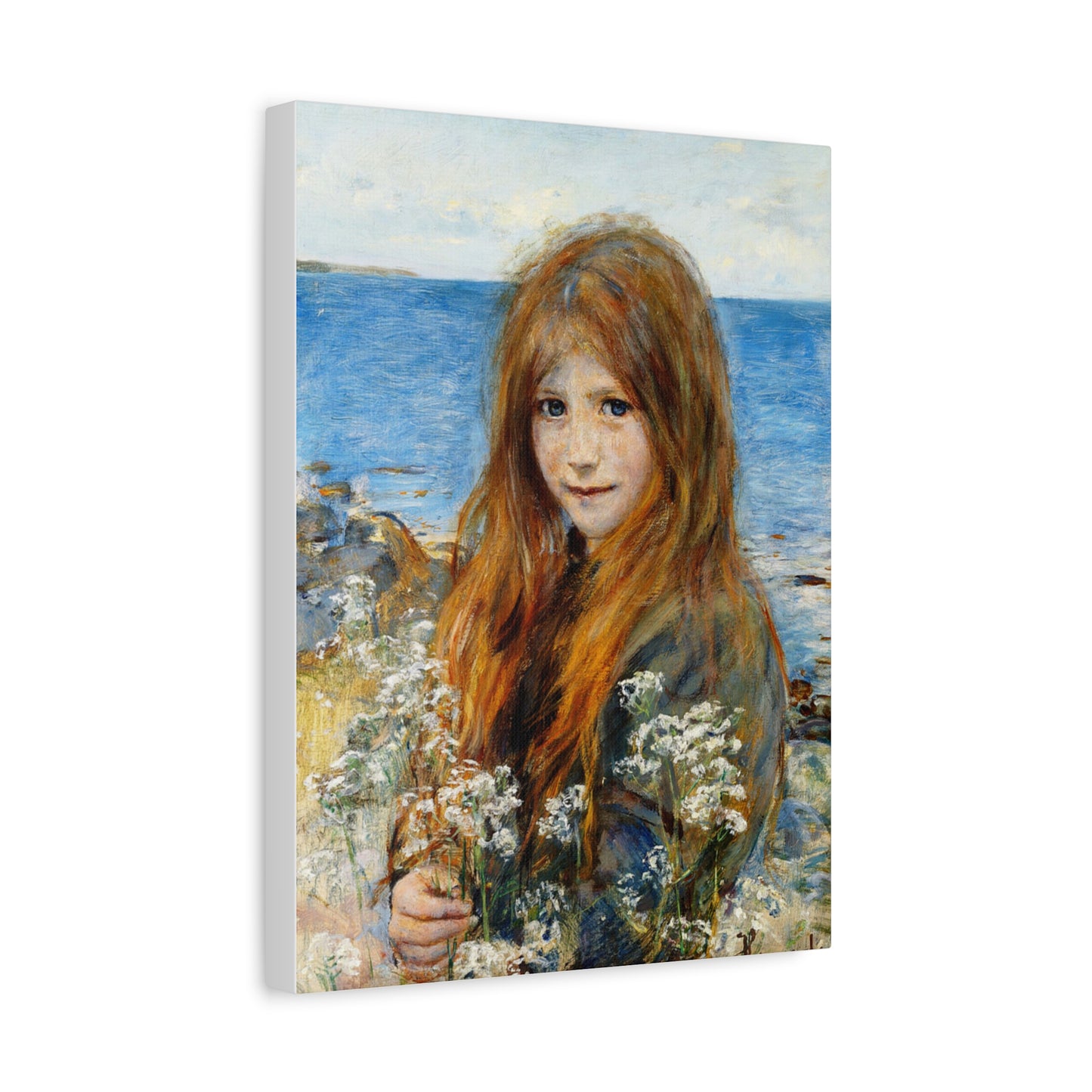 Little girl on the beach by Hans Olaf Heyerdahl Matte Canvas Wall Art Print