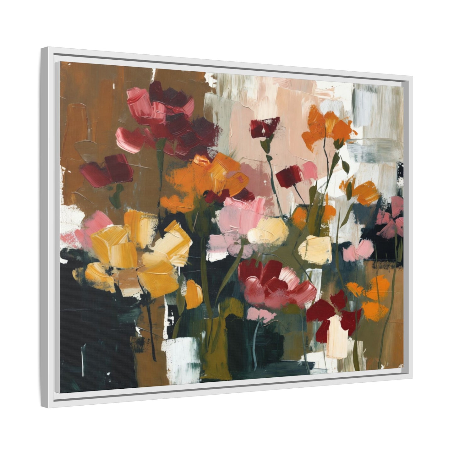 Framed Matte Canvas Floral Abstract Wall Art
