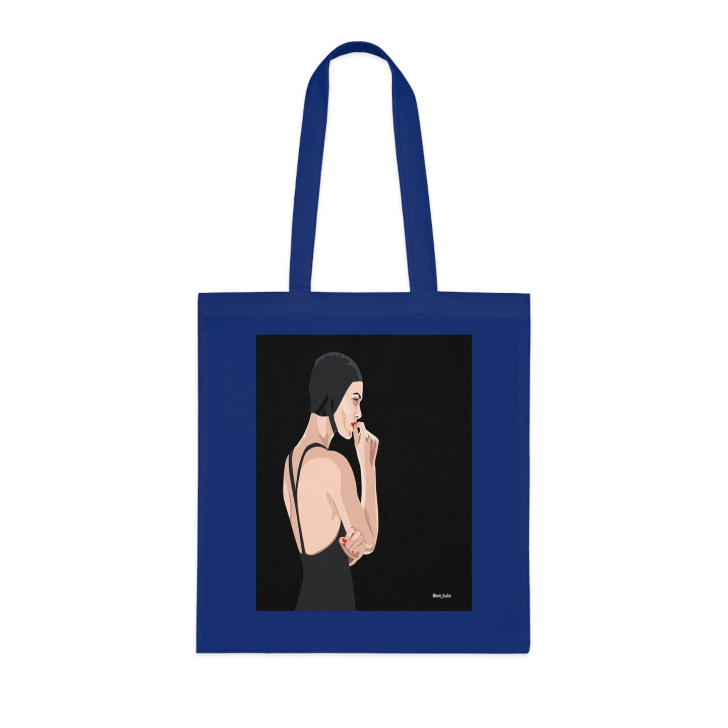 Minimalist Femme Portrait Cotton Tote — Chic Black-Back Illustration Tote Bag