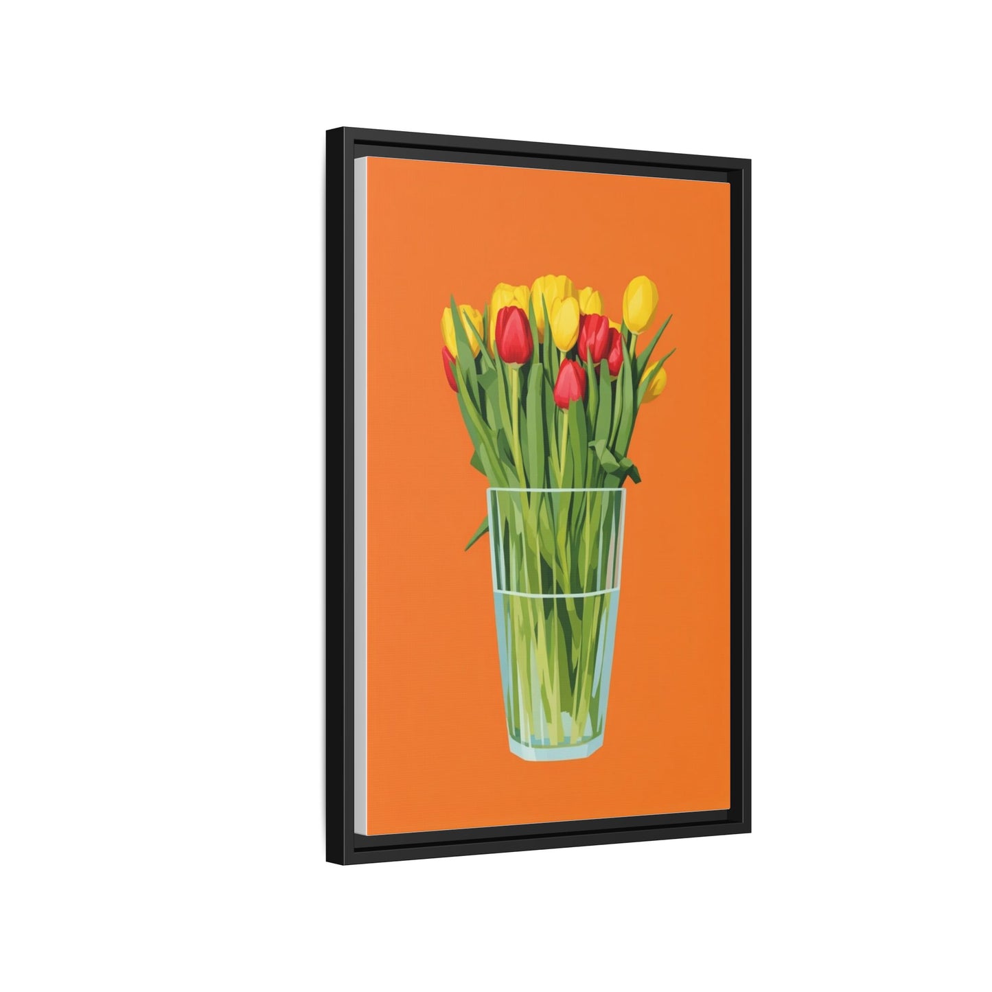 Framed Tulip Canvas Print — Colorful Tulips in Glass Vase