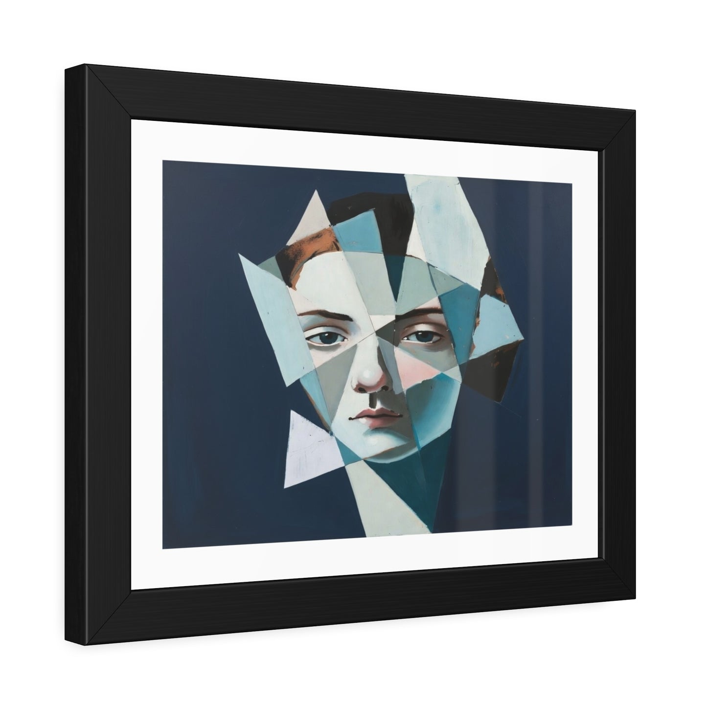 Abstract Geometric Portrait Framed Poster — Modern Blue Art Print