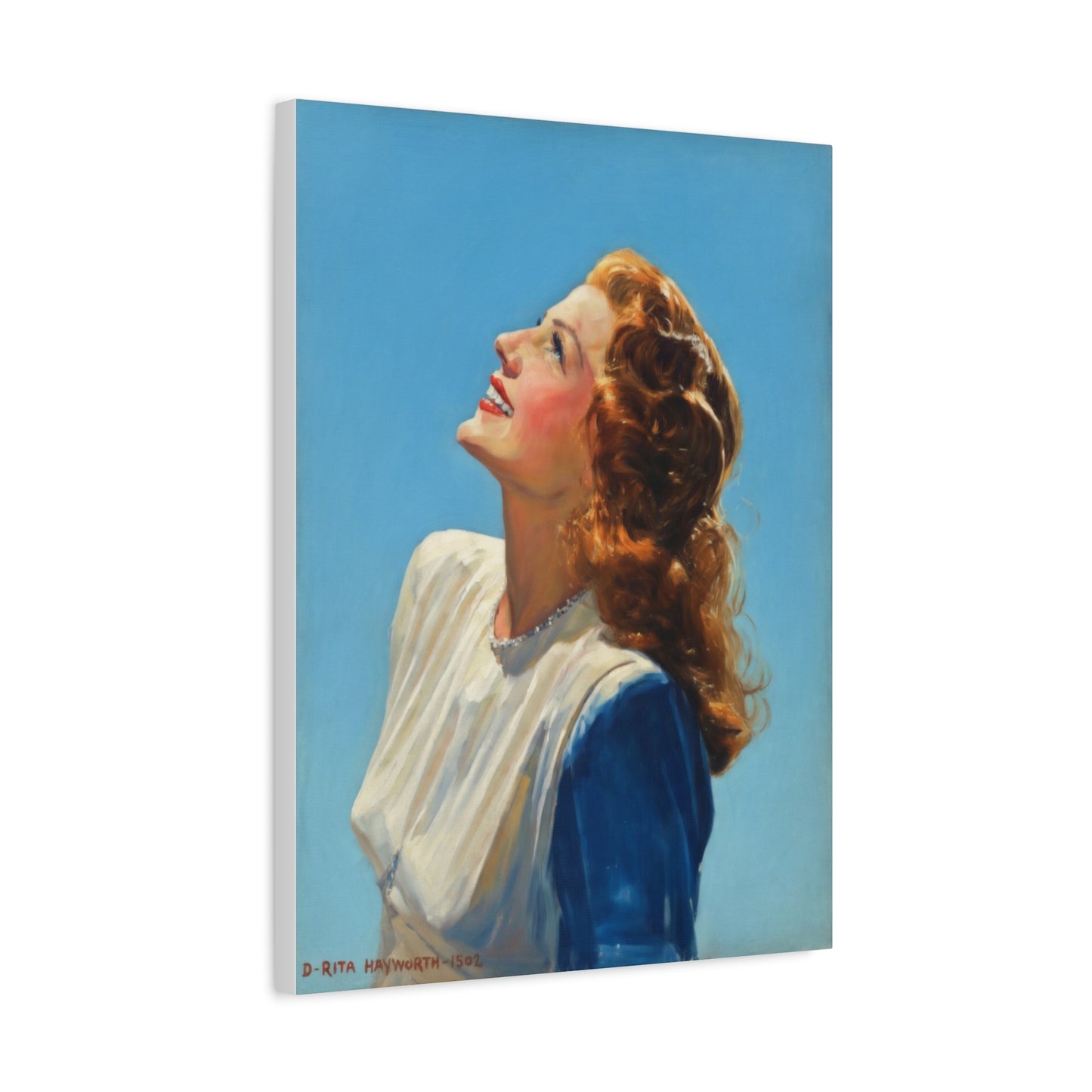 Vintage Rita Hayworth Portrait Matte Canvas Print — Woman Looking Up Wall Art