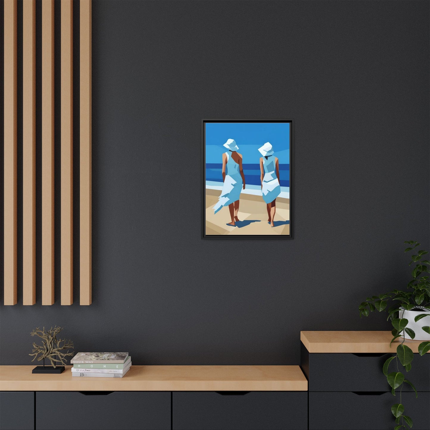 Seaside Stroll Matte Canvas Framed Print — Coastal Beach Art