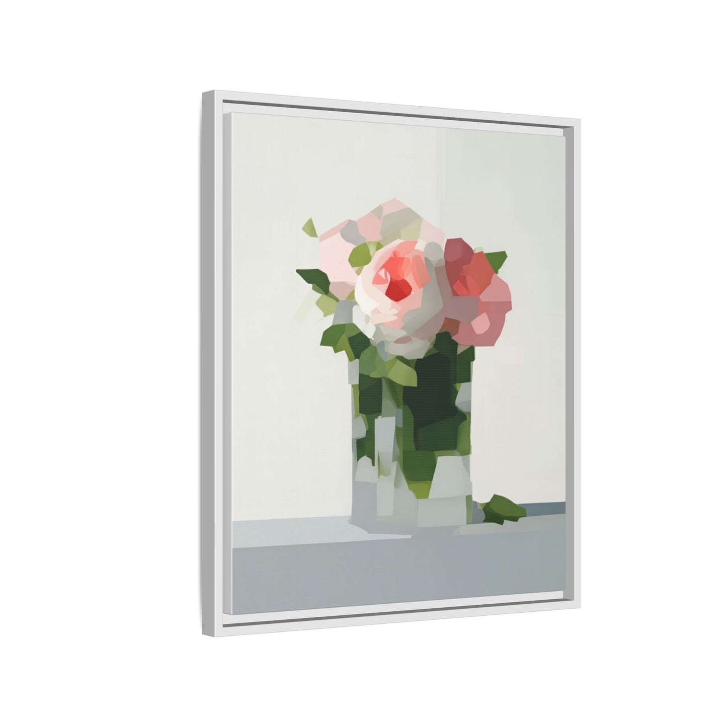 Framed Floral Canvas Print — Modern Pink Roses Still Life