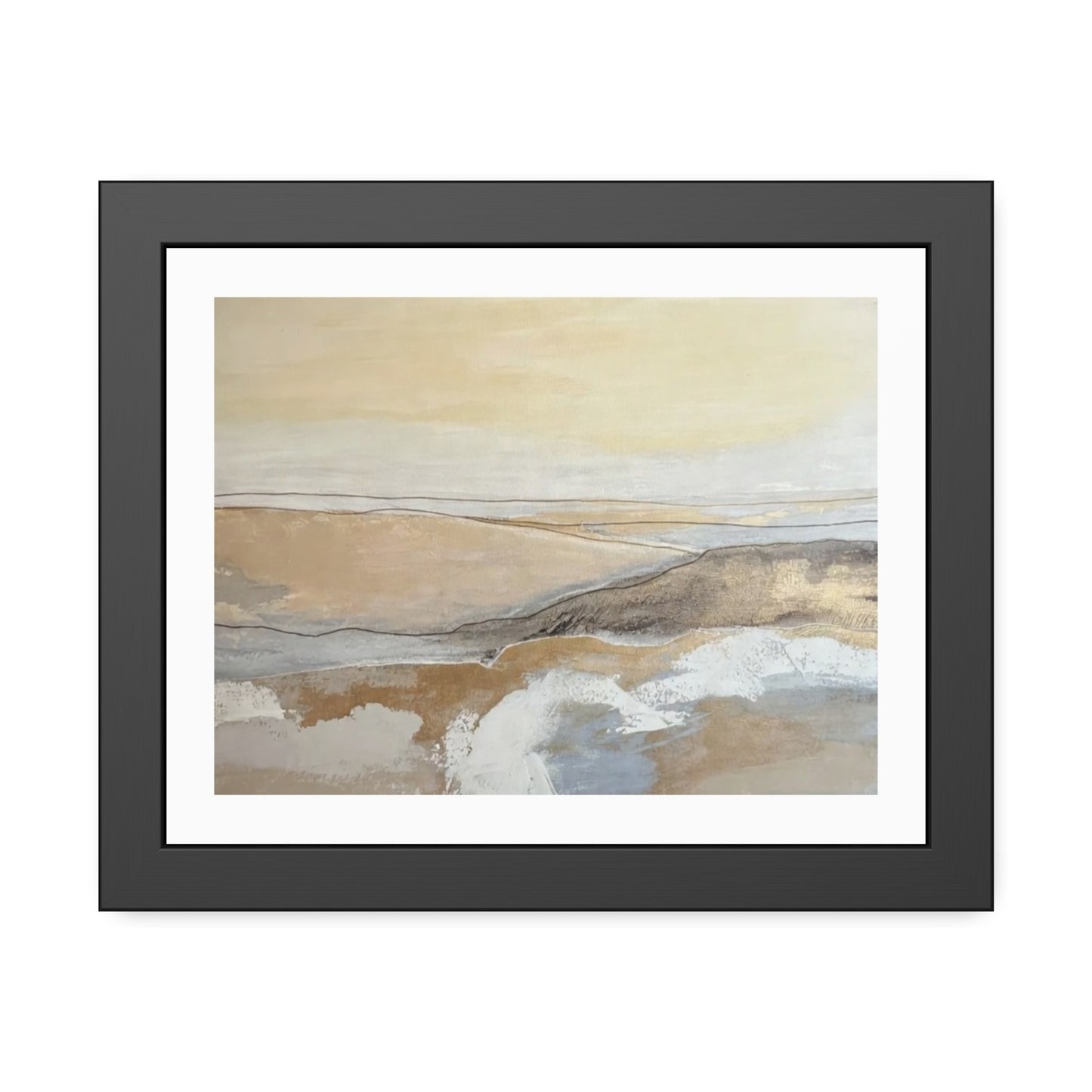 Abstract Coastal Landscape Framed Paper Poster — Neutral Beige Blue Wall Art