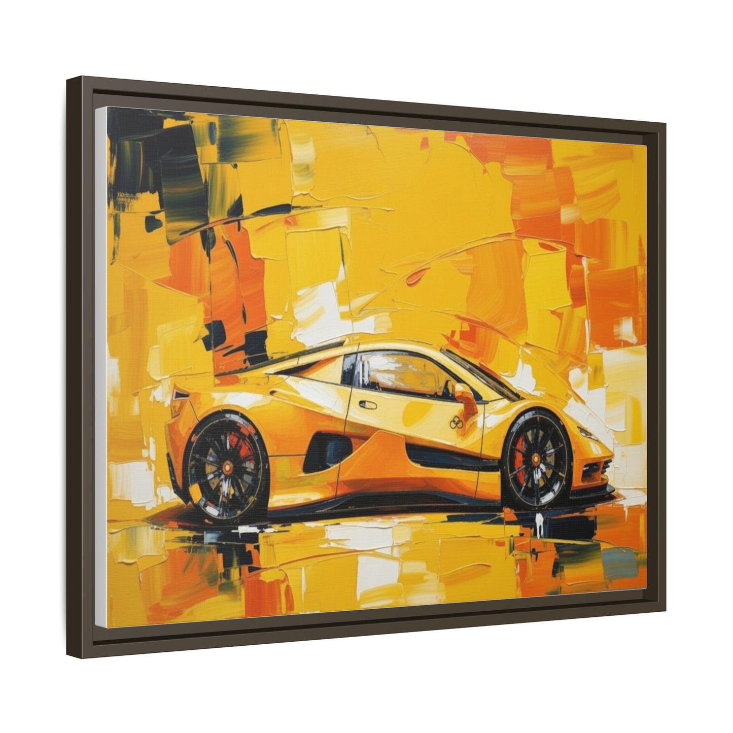 Yellow Sports Car Abstract Matte Canvas Framed Print