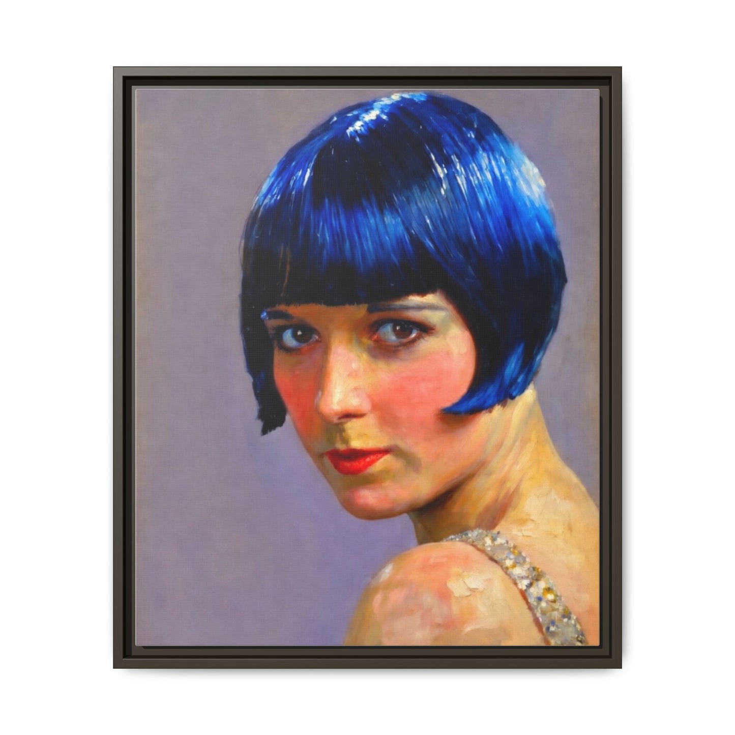 Framed Matte Canvas Art Print — Vintage Portrait with Blue Bob