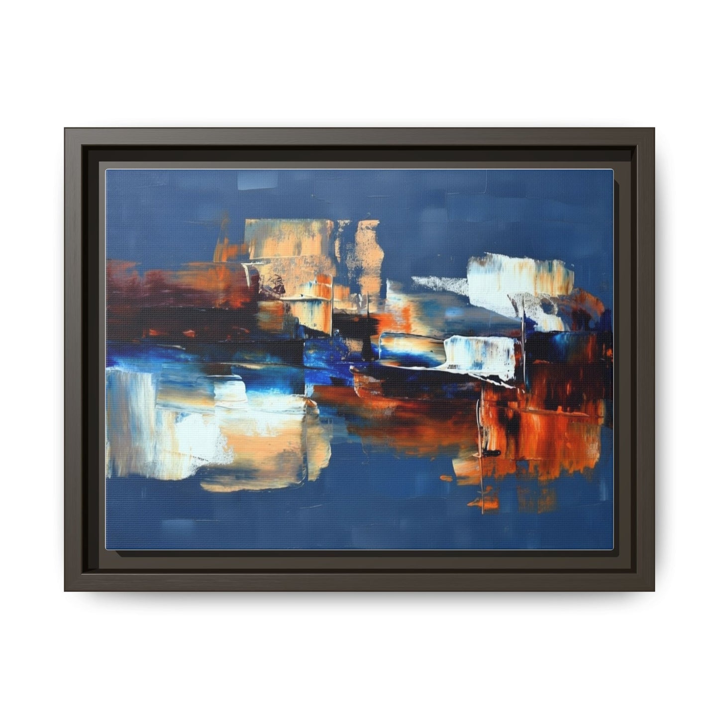 Abstract Blue & Rust Framed Canvas Art — Modern Matte Wall Painting