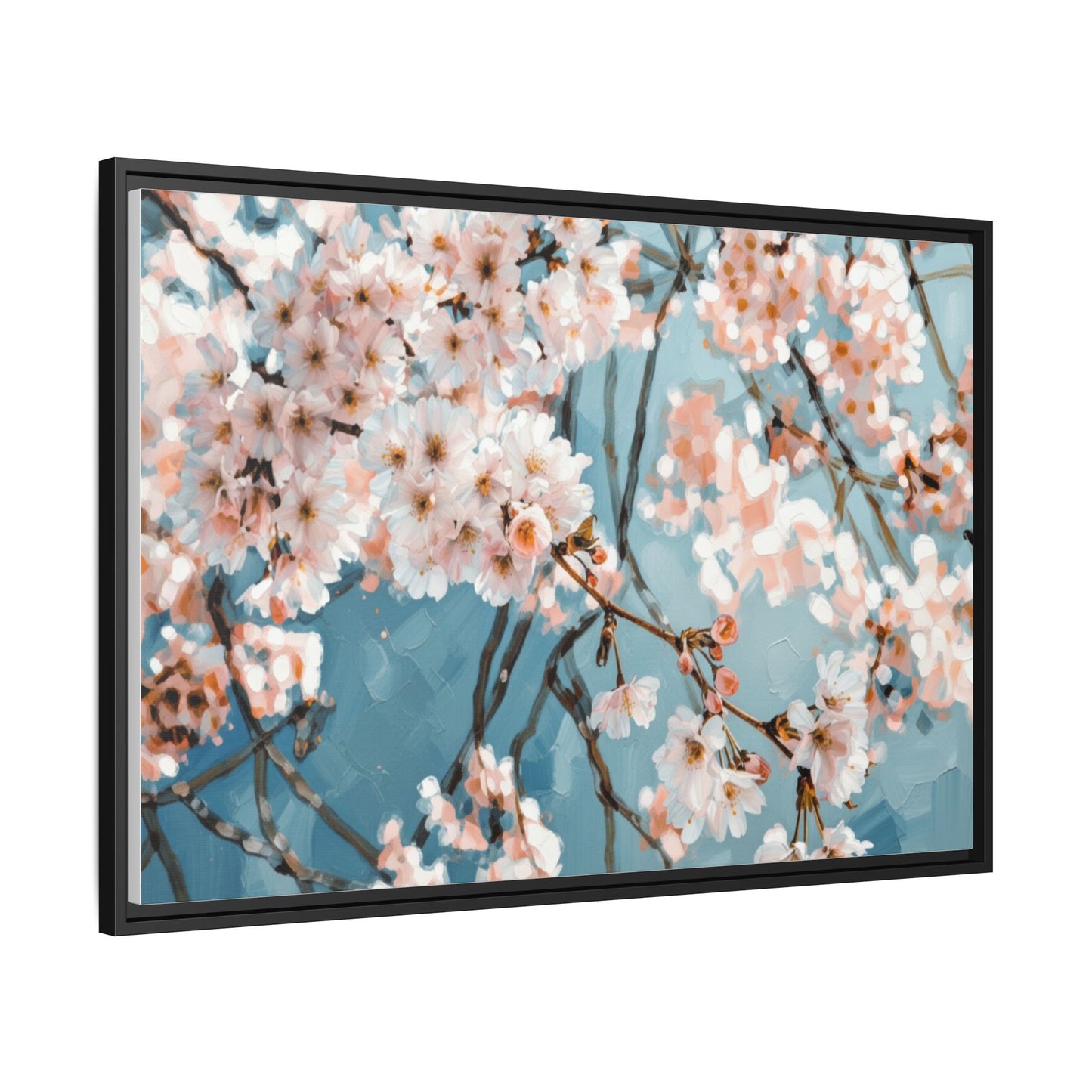 Framed Cherry Blossom Matte Canvas Print — Soft Pink Floral Wall Art