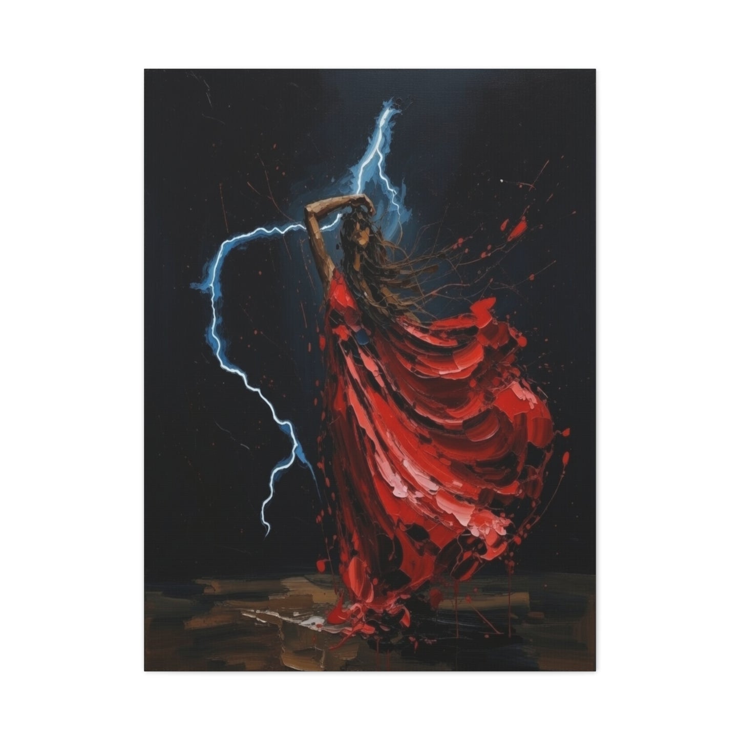 Red Dance Lightning - Matte Stretched Canvas Art