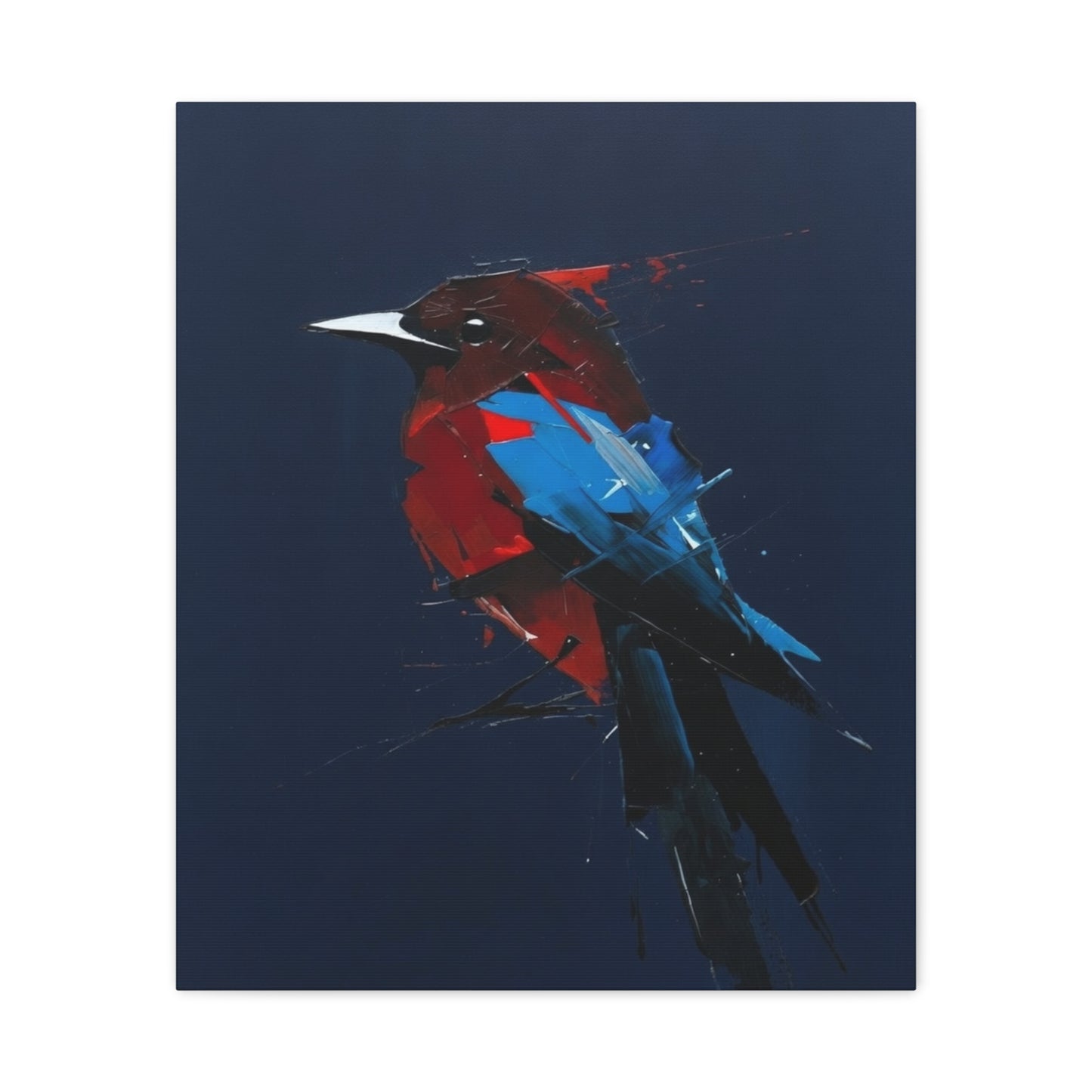 Abstract Red & Blue Bird Canvas Print — Matte Stretched Wall Art
