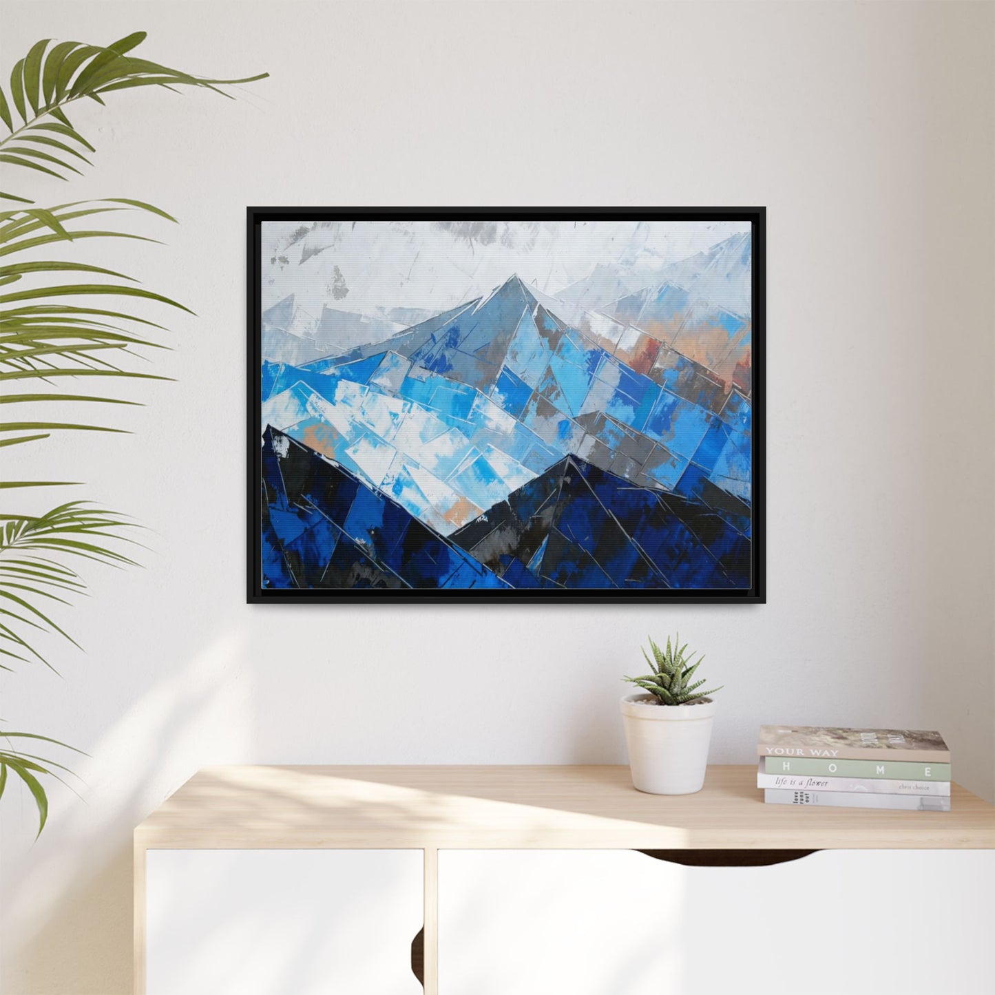 Framed Matte Canvas Blue Mountain Abstract Wall Art