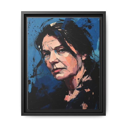 Framed Matte Canvas Portrait — Expressive Blue Painterly Woman Art