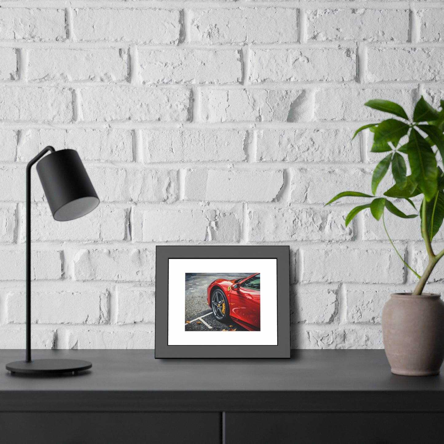 Framed Poster - Red Sports Car Photo, Modern Automotive Wall Art