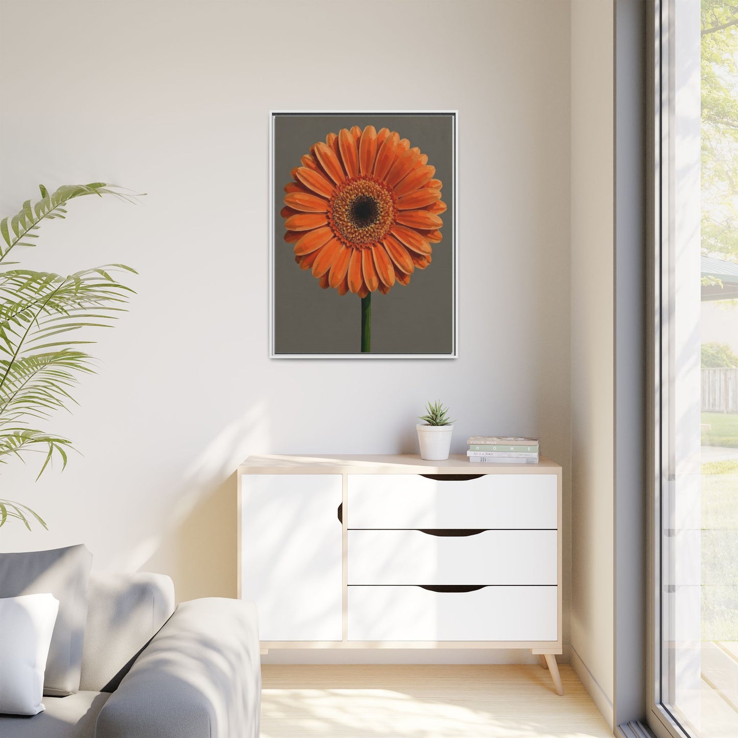 Orange Gerbera Daisy Matte Canvas Print (Framed)