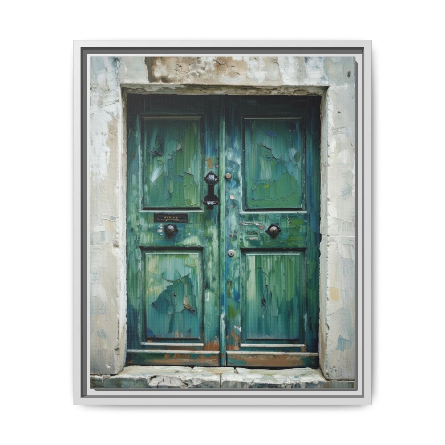 Framed Matte Canvas Art — Weathered Green Door Wall Print