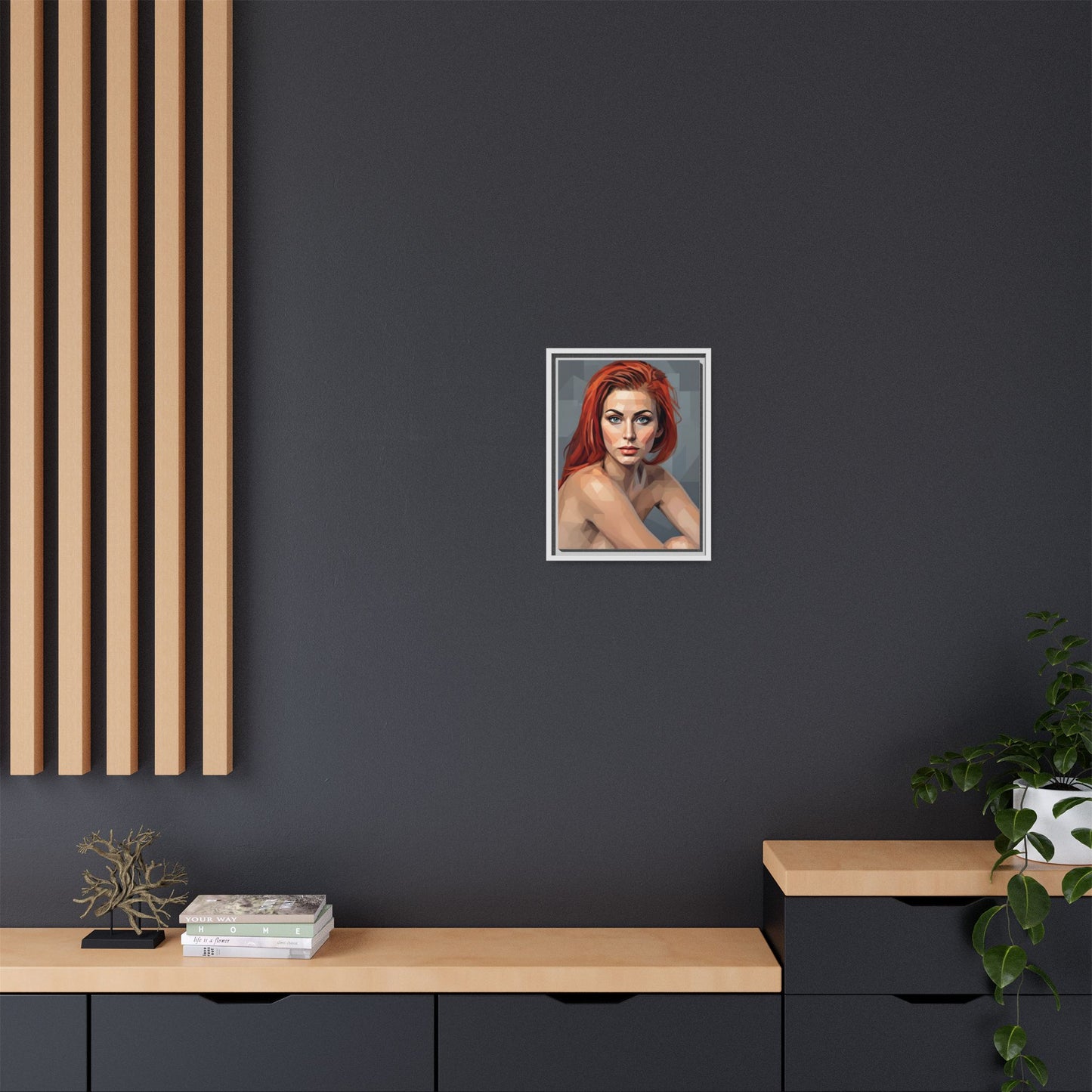 Framed Matte Canvas Portrait — Geometric Redhead Wall Art