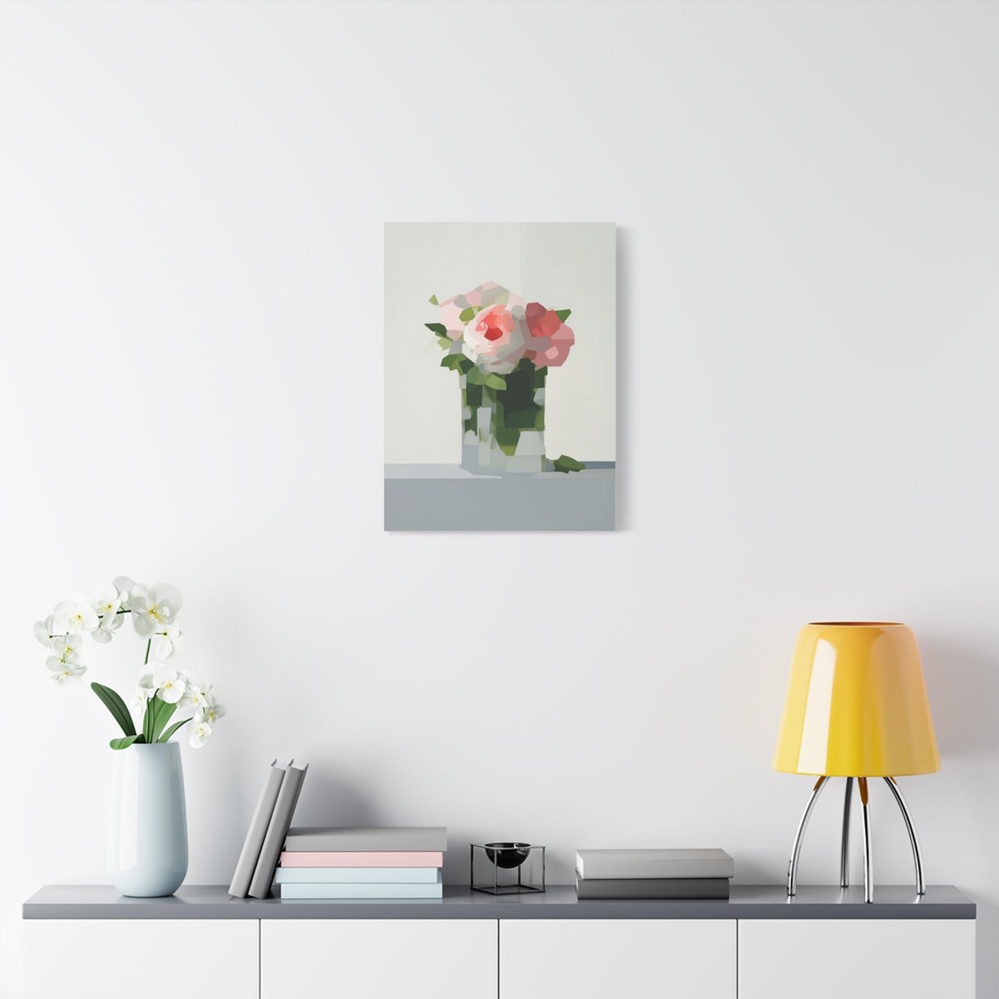 Pink Roses Geometric Canvas Print — Stretched Matte Wall Art