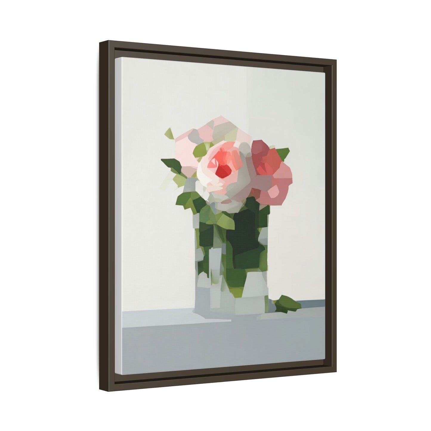 Framed Floral Canvas Print — Modern Pink Roses Still Life