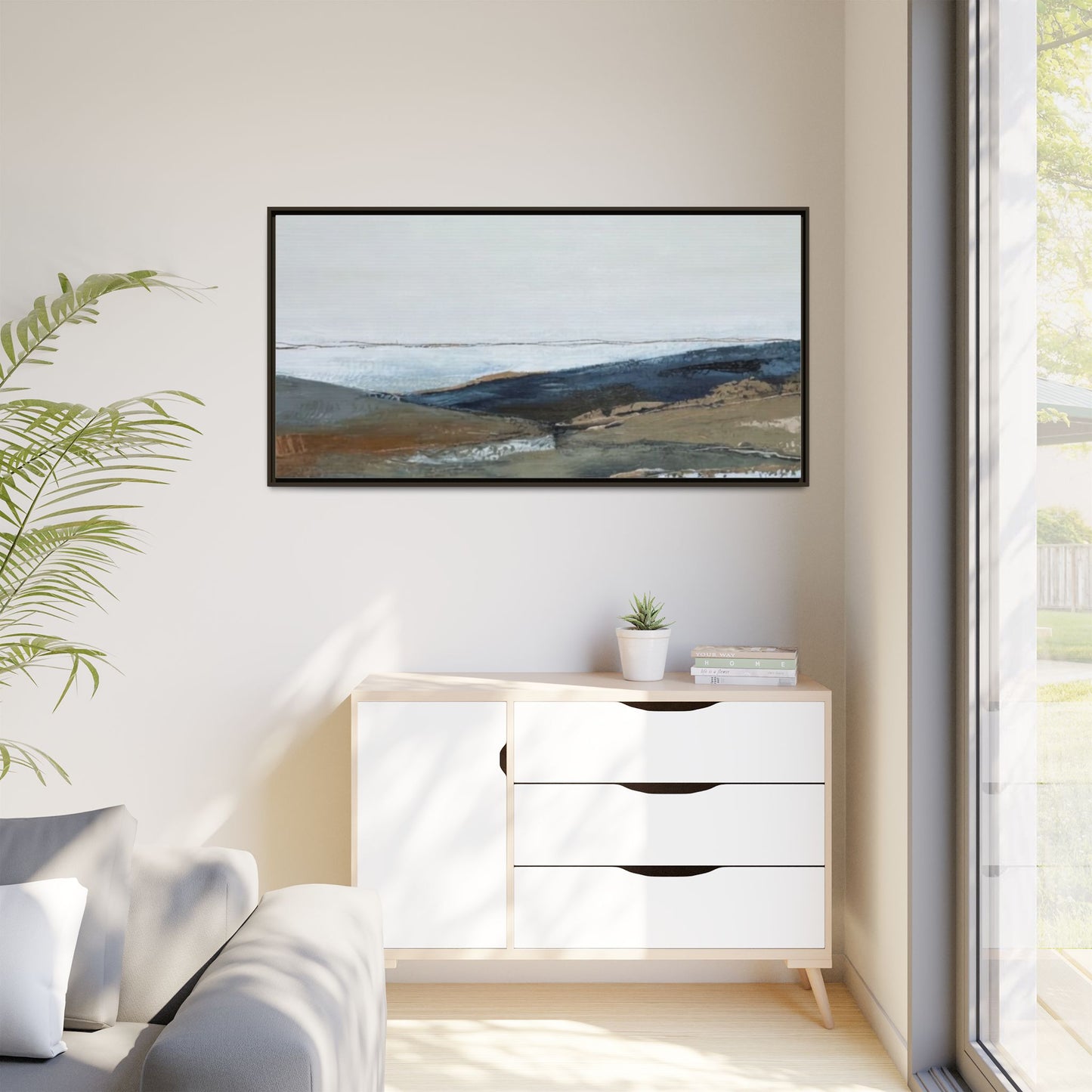 Framed Matte Canvas Wall Art — Serene Coastal Abstract Landscape