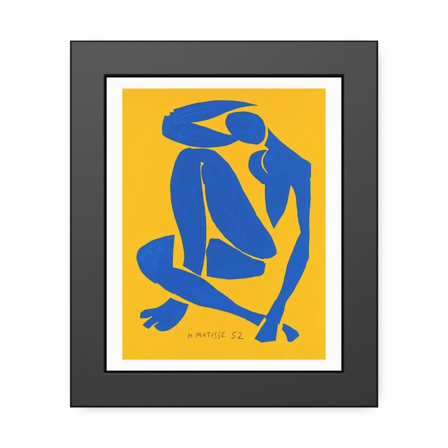 Framed Art Print - Blue Cutout Figure on Yellow (Matisse Style)