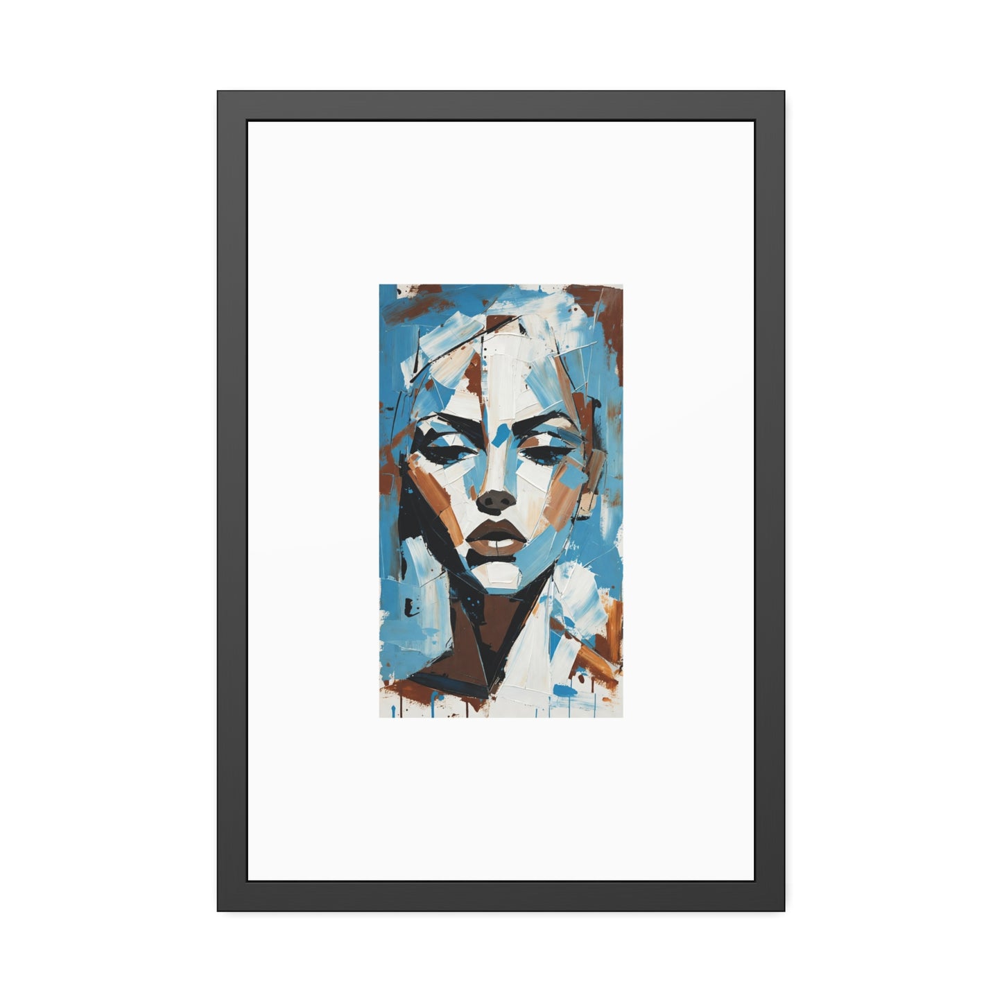 Framed Art Print - Abstract Blue Portrait Poster (Modern Wall Decor)