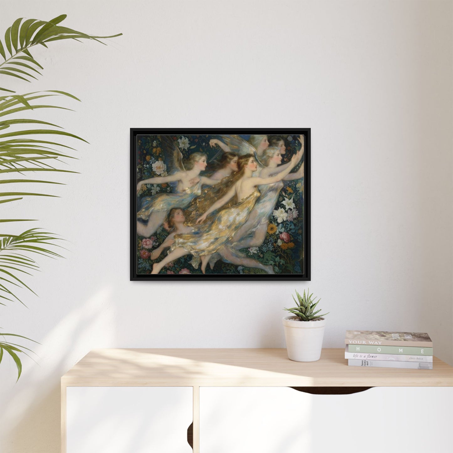 Framed Matte Canvas Wall Art — Vintage Fairies & Floral Painting