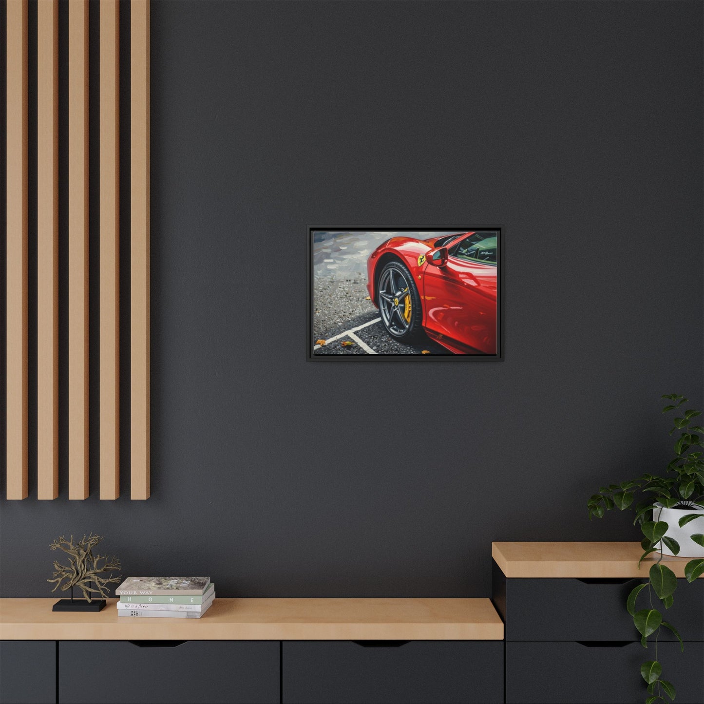 Framed Matte Canvas: Red Sports Car Close-Up Art Print