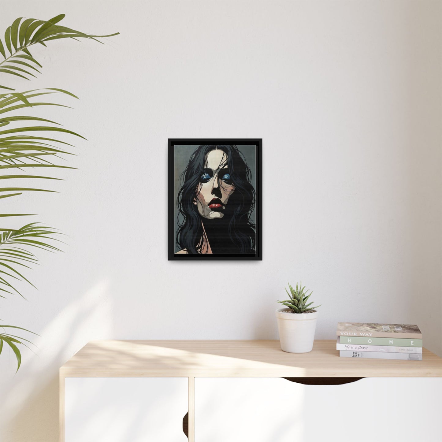 Framed Matte Canvas: Moody Portrait of Woman – Modern Gothic Wall Art