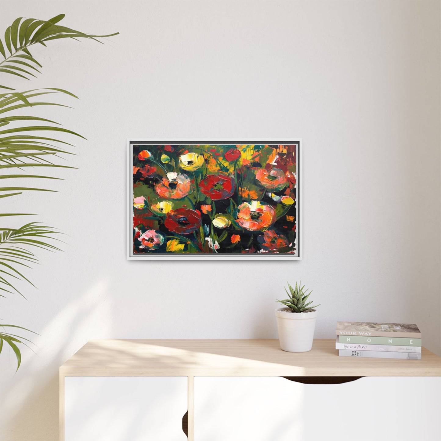 Framed Floral Canvas Print — Vibrant Abstract Poppies Wall Art