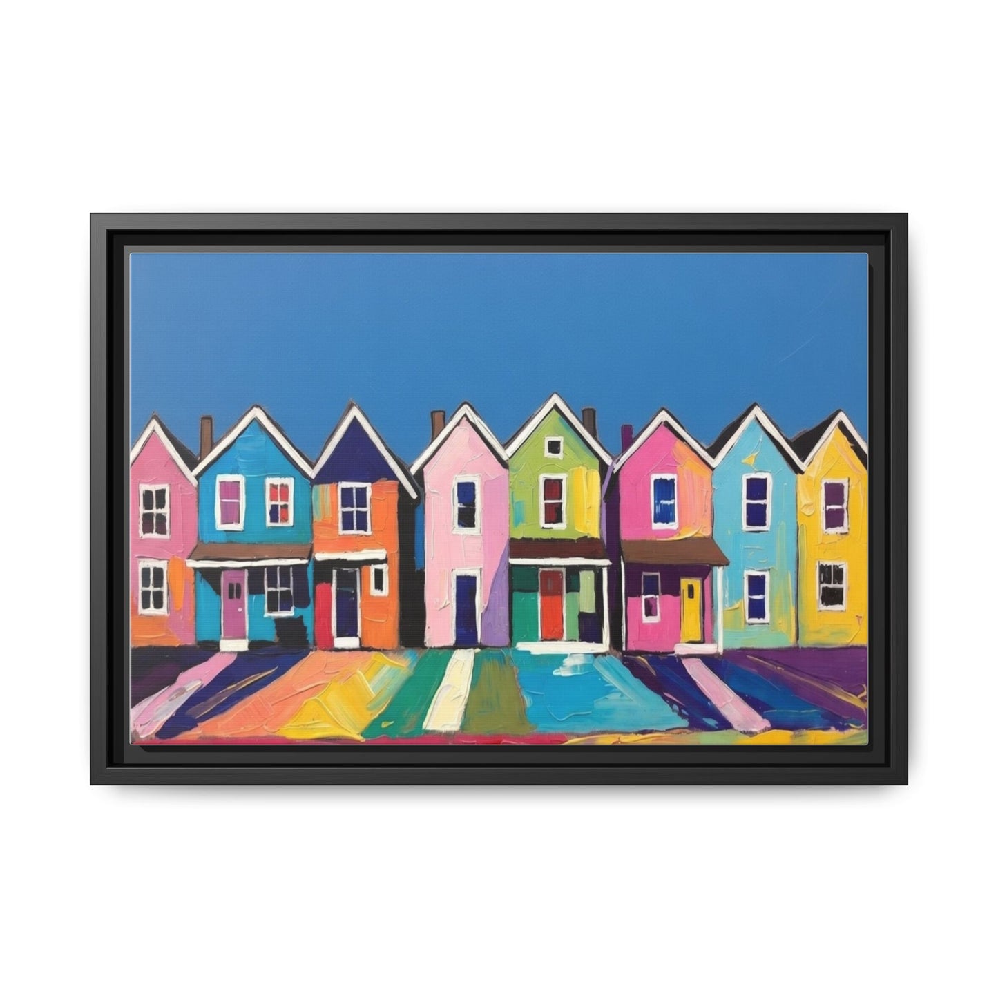 Colorful Beach Houses Matte Canvas Framed Wall Art