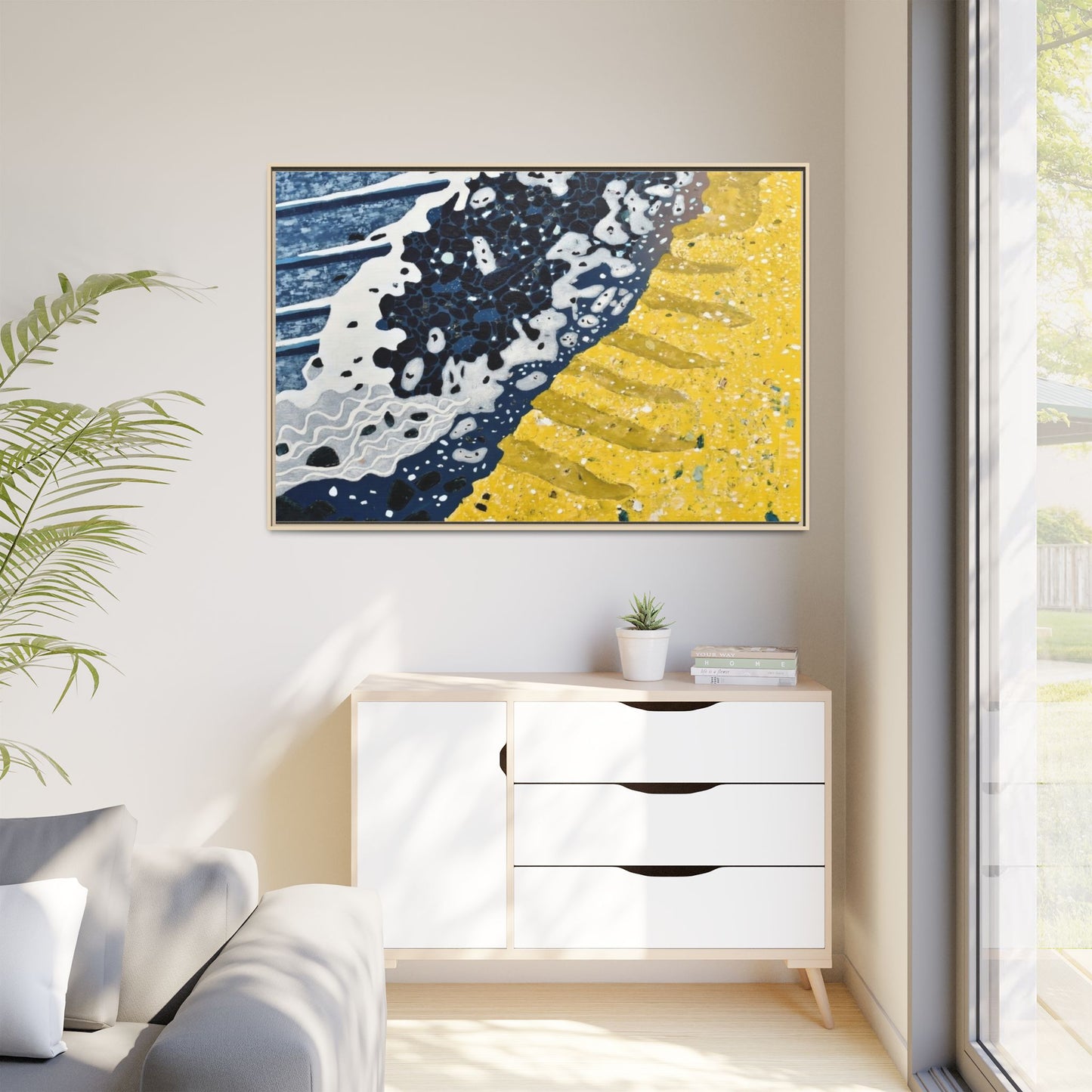 Framed Abstract Ocean & Sand Matte Canvas Print