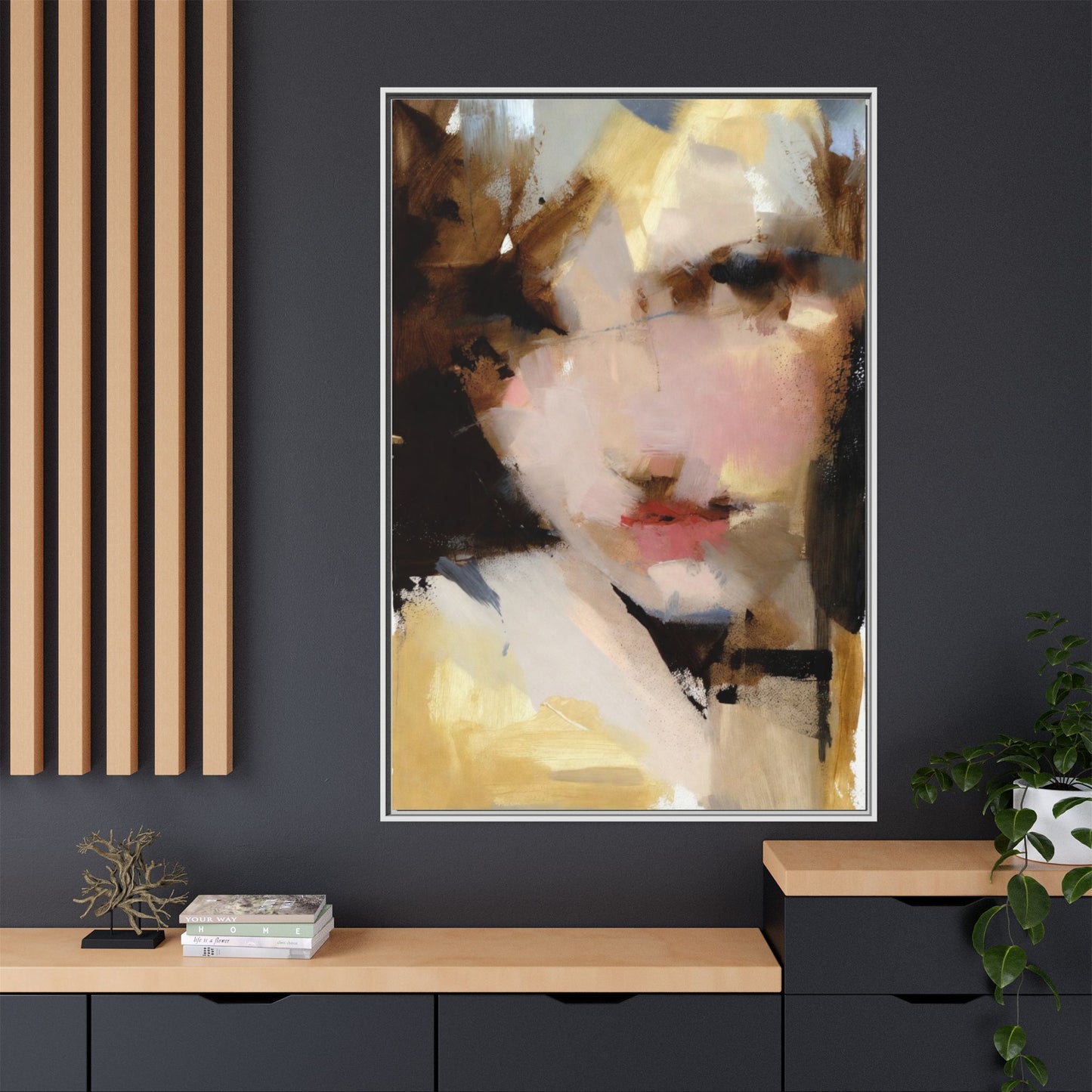 Abstract Portrait Matte Canvas Framed Print — Modern Feminine Wall Art
