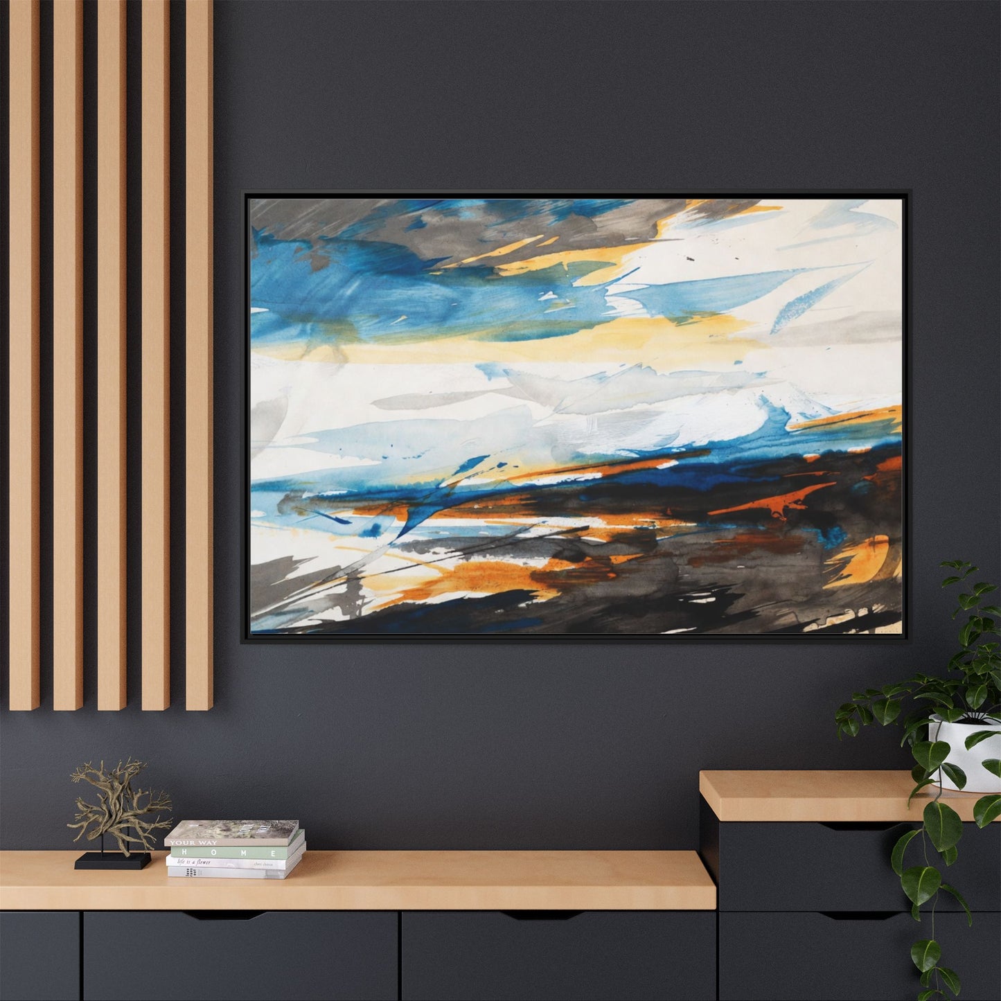 Abstract Coastal Waves Matte Canvas Framed Wall Art
