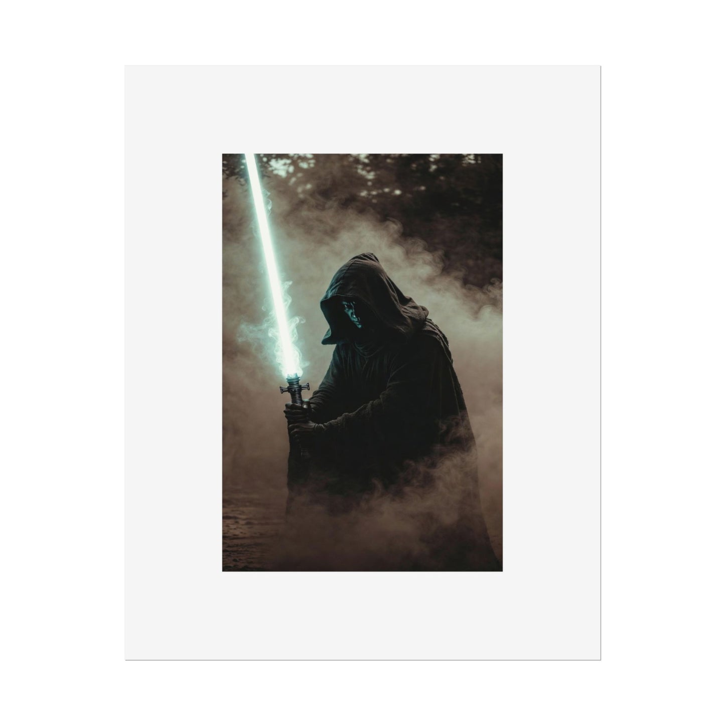 Dark Jedi Lightsaber Poster — Sci‑Fi Hooded Warrior Rolled Art Print