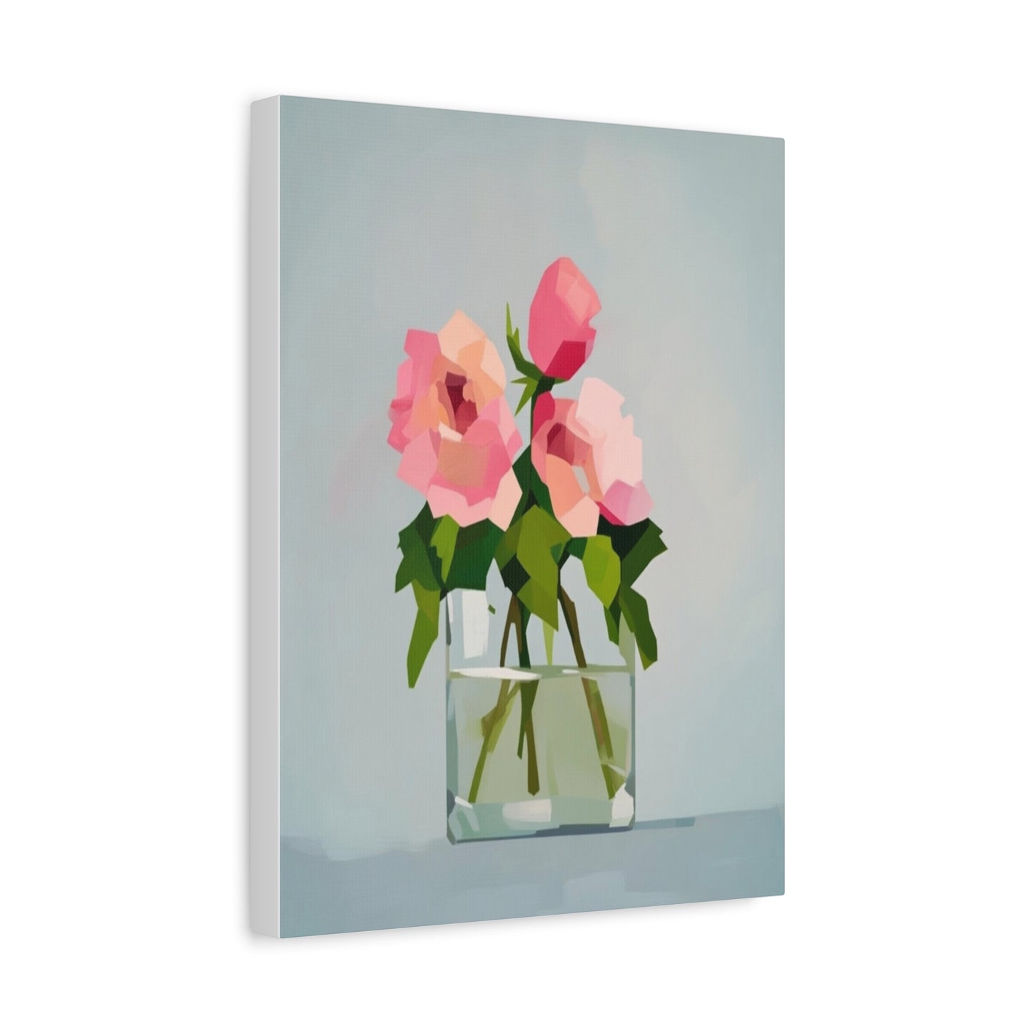 Pink Roses in Square Vase - Matte Stretched Canvas Wall Art