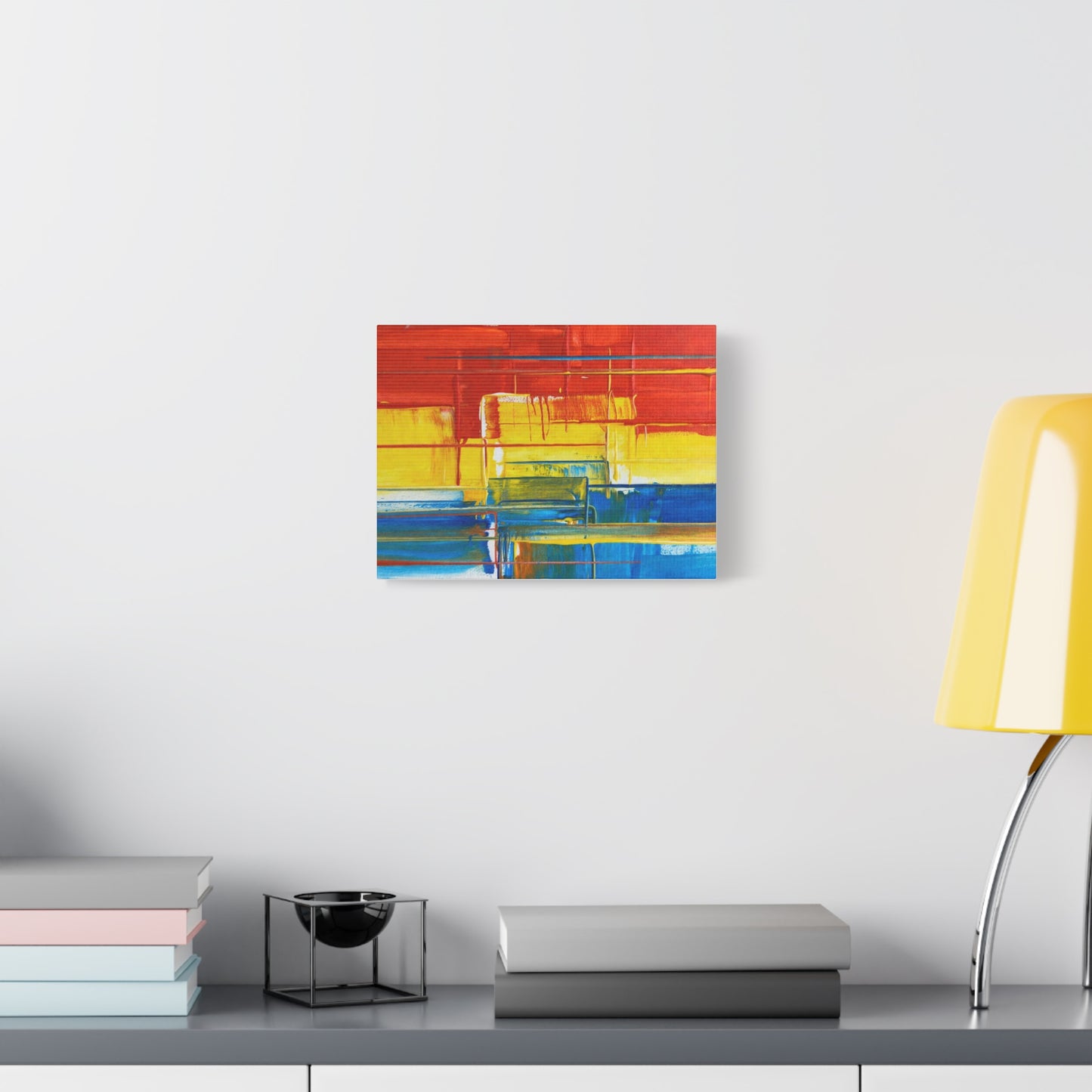 Abstract Color Block Canvas Print — Vibrant Red, Yellow & Blue Stretched Wall Art