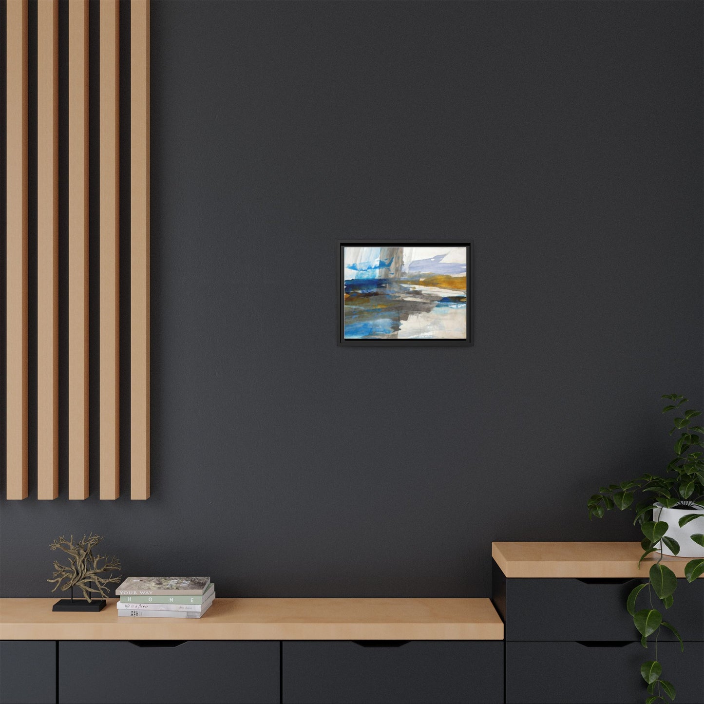 Abstract Blue & Gold Framed Canvas Art — Matte Multi-Color Wall Print