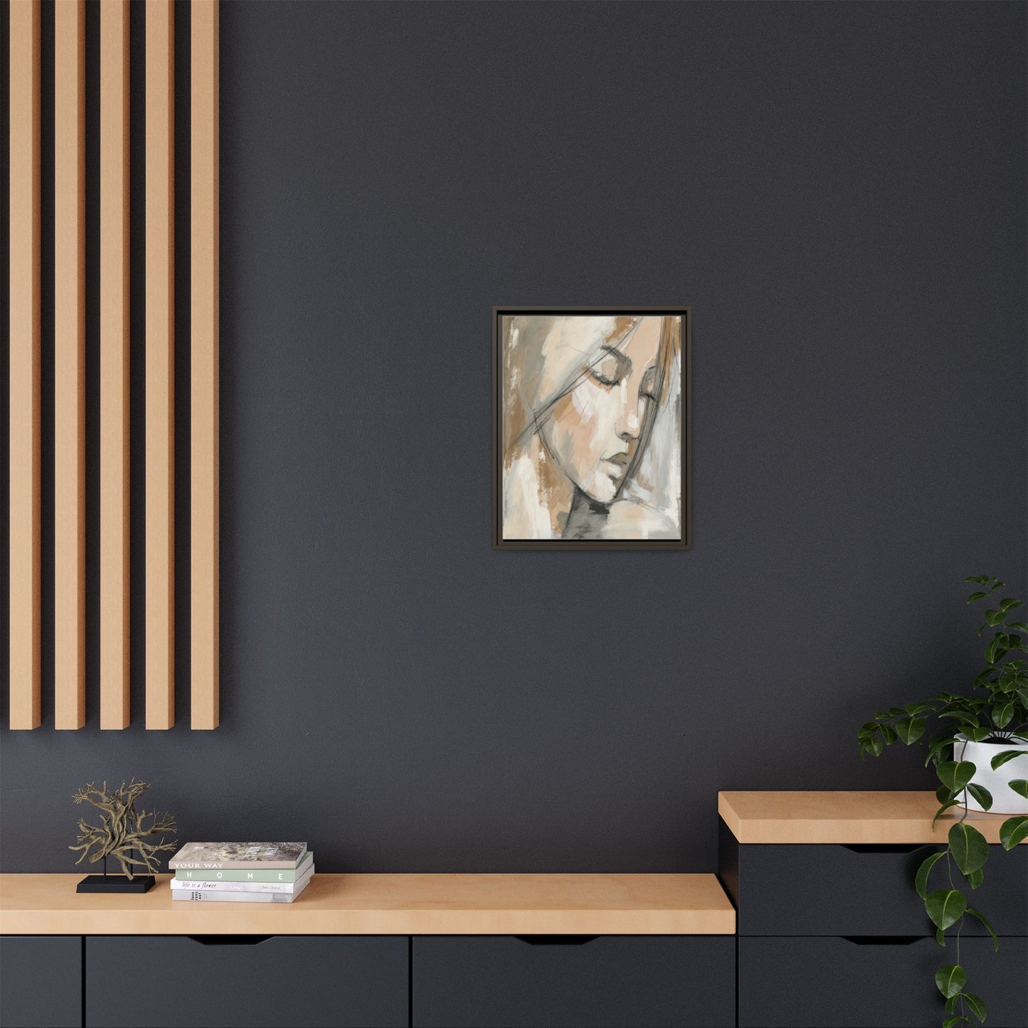 Framed Matte Canvas Art — Serene Abstract Portrait in Neutrals