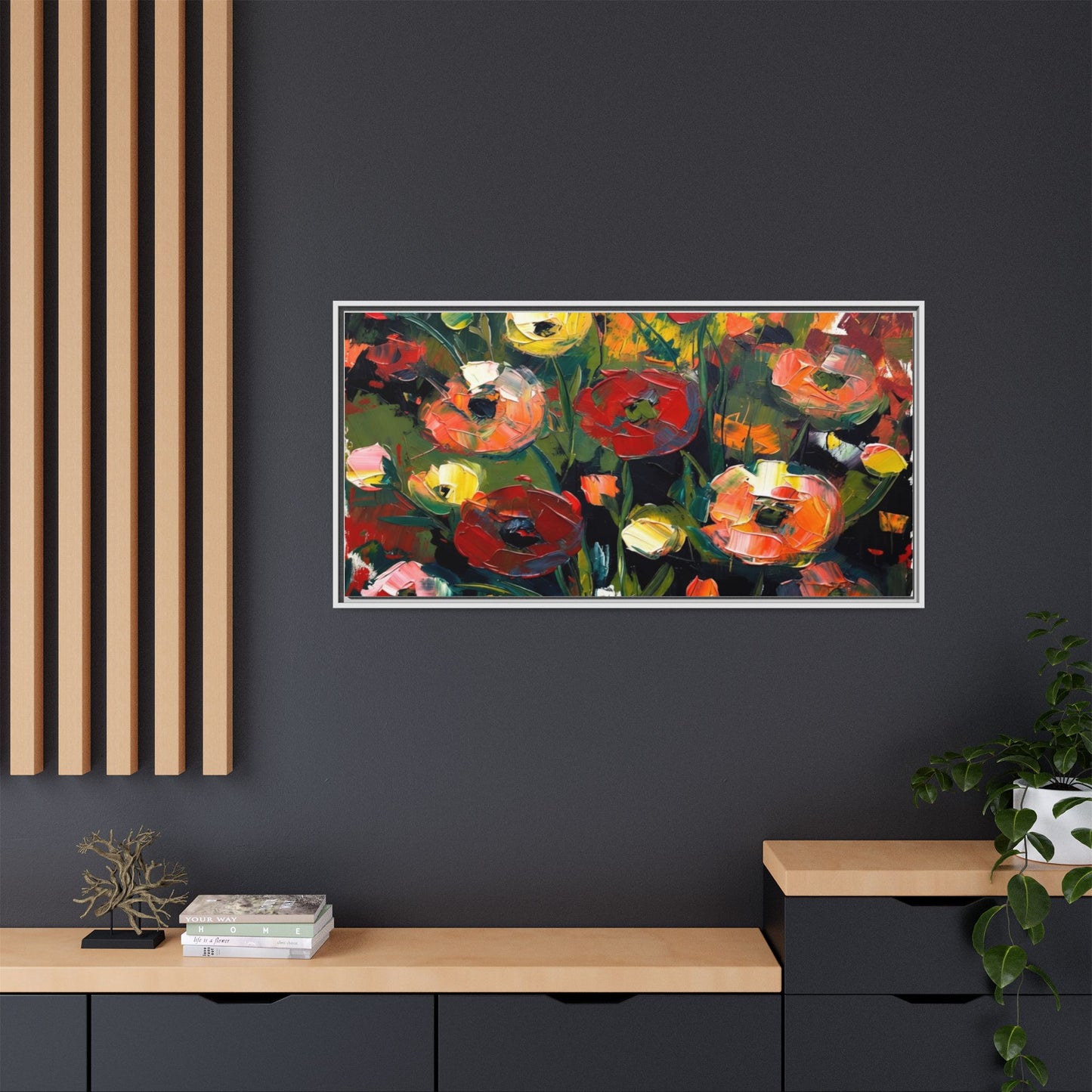 Framed Floral Canvas Print — Vibrant Abstract Poppies Wall Art