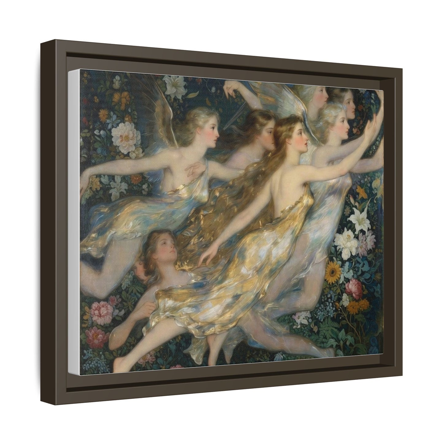 Framed Matte Canvas Wall Art — Vintage Fairies & Floral Painting
