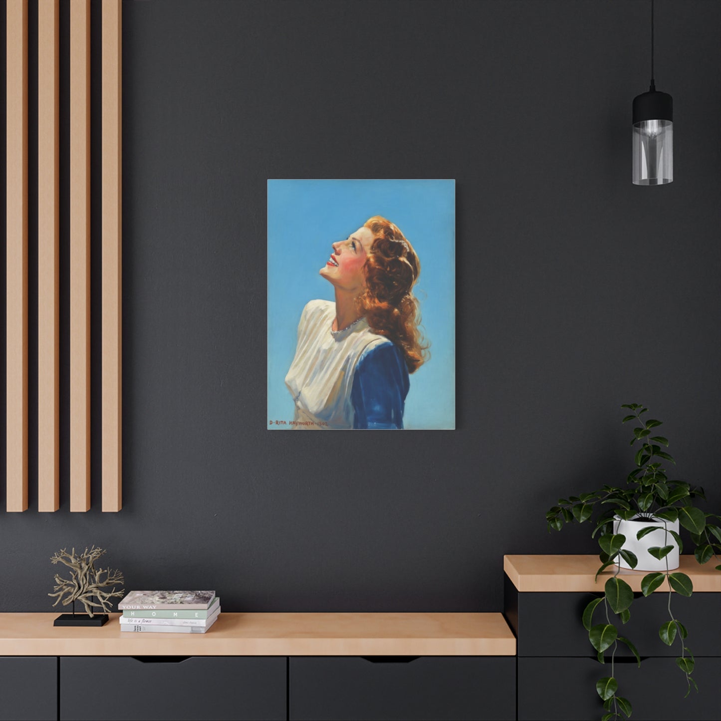 Vintage Rita Hayworth Portrait Matte Canvas Print — Woman Looking Up Wall Art