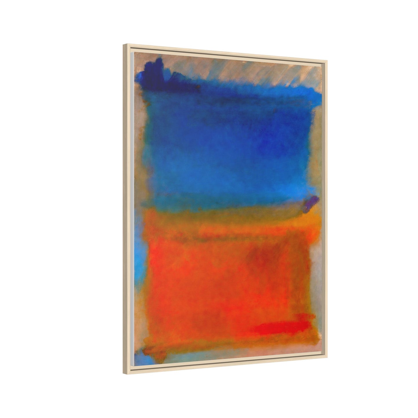 Abstract Color Block Matte Canvas Framed Wall Art — Blue & Orange Modern Painting