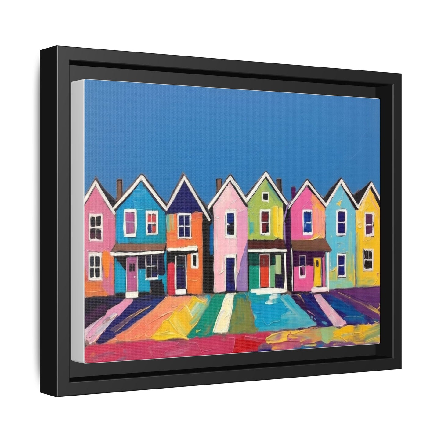Colorful Beach Houses Matte Canvas Framed Wall Art