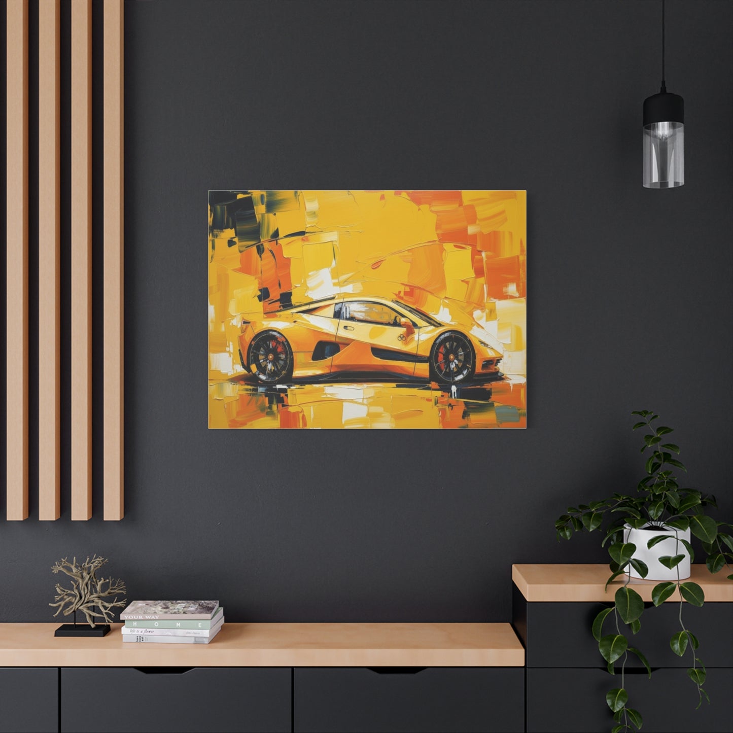 Yellow Sports Car Abstract Canvas Art - Matte Stretched Wall Print