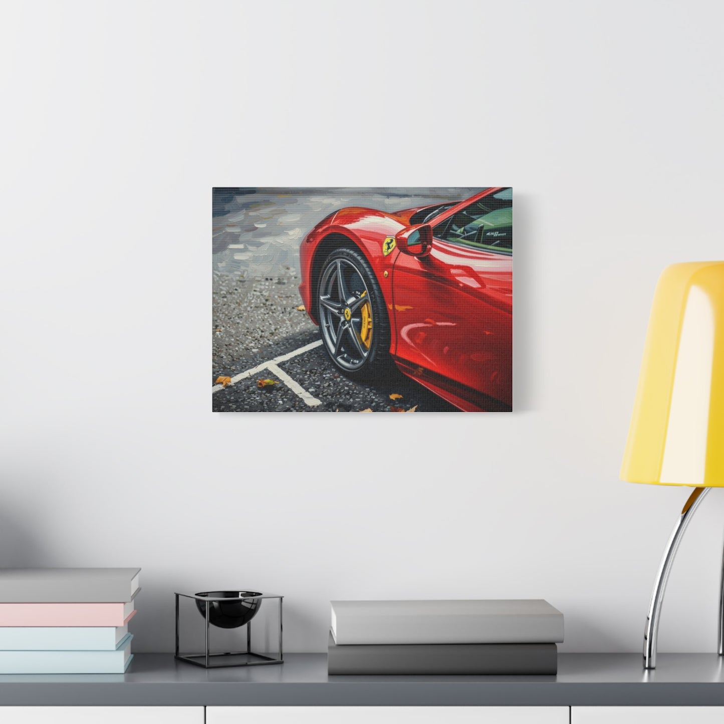 Red Sports Car Canvas Print — Ferrari Wheel Close-Up Matte Stretched Wall Art