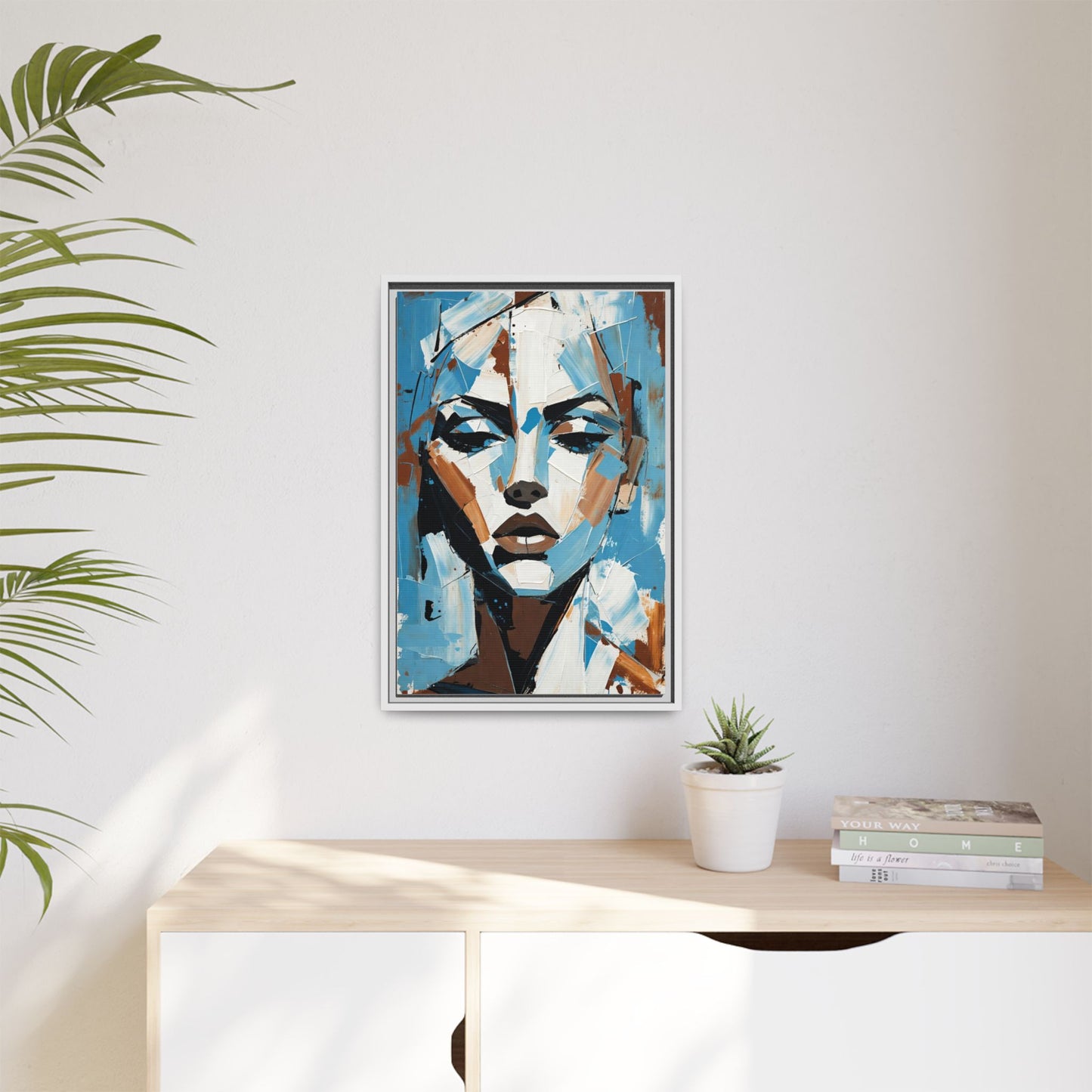 Abstract Blue Face Matte Canvas Wall Art — Framed Modern Portrait Print